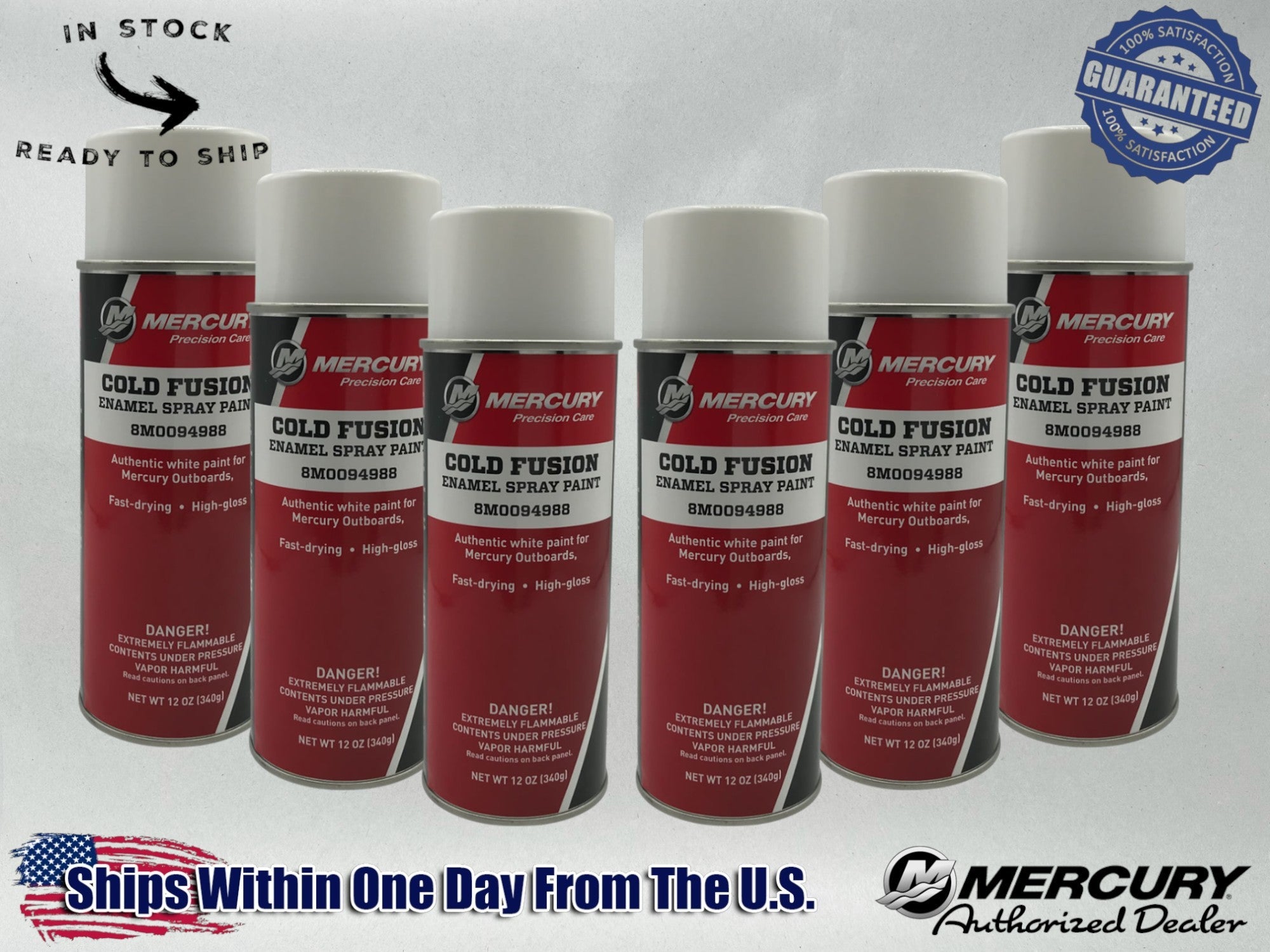 Mercury Genuine OEM Cold Fusion Enamel Spray Paint 12 OZ 8M0094988 6 Pack
