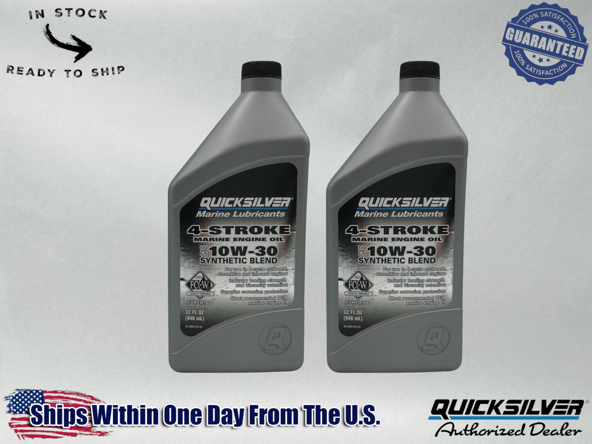 Quicksilver OEM Semi Synthetic 10W30 Marine Oil Quarts 92-8M0142135 2 Pack