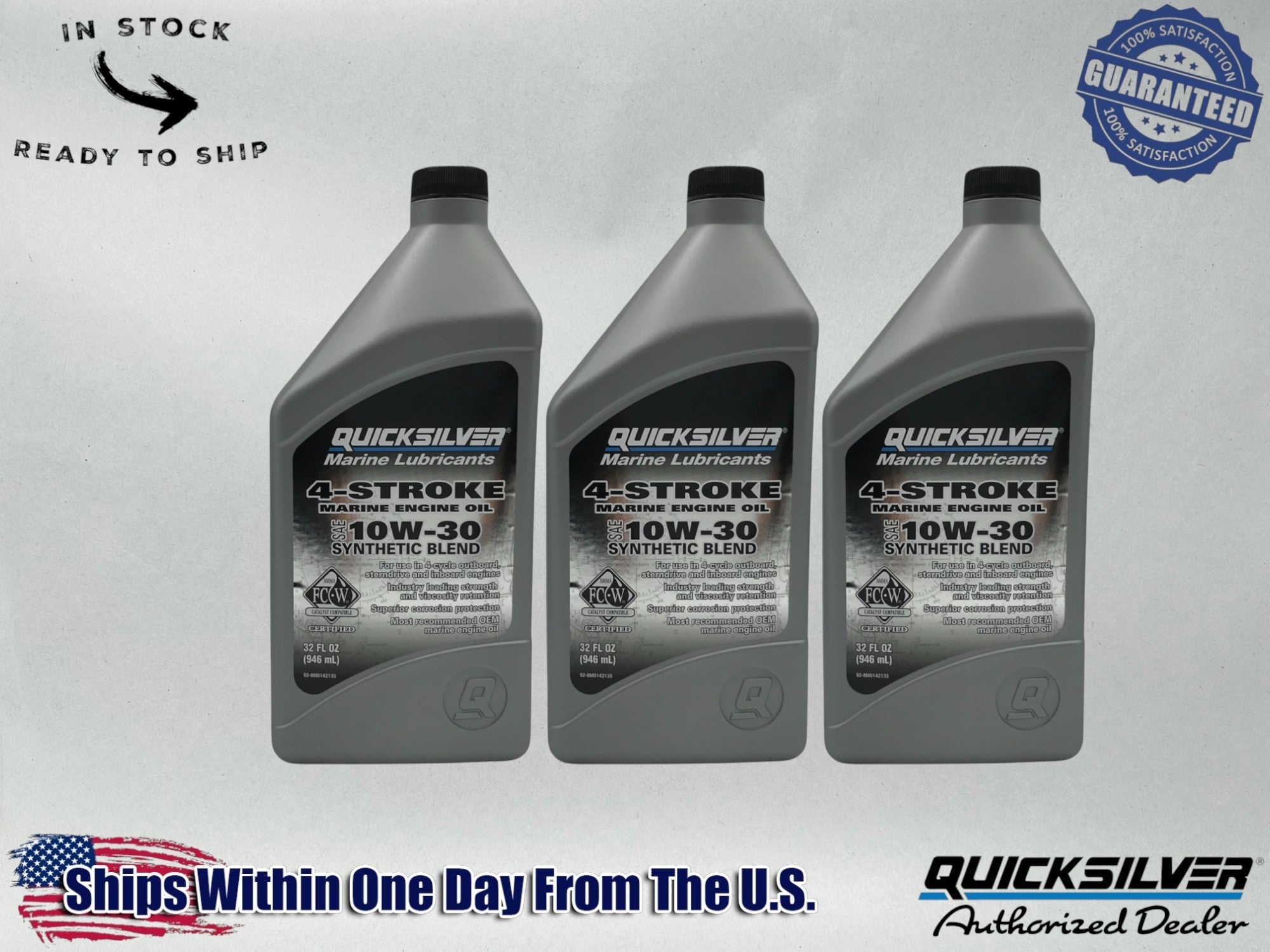 Quicksilver OEM Semi Synthetic 10W30 Marine Oil Quarts 92-8M0142135 3 Pack