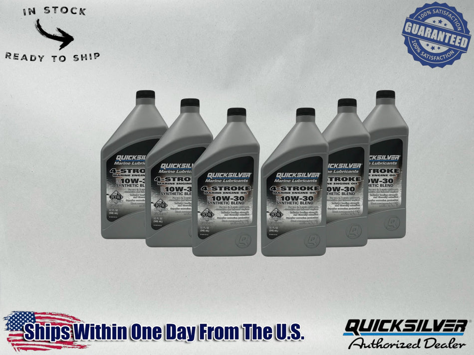 Quicksilver OEM Semi Synthetic 10W30 Marine Oil Quarts 92-8M0142135 6 Pack