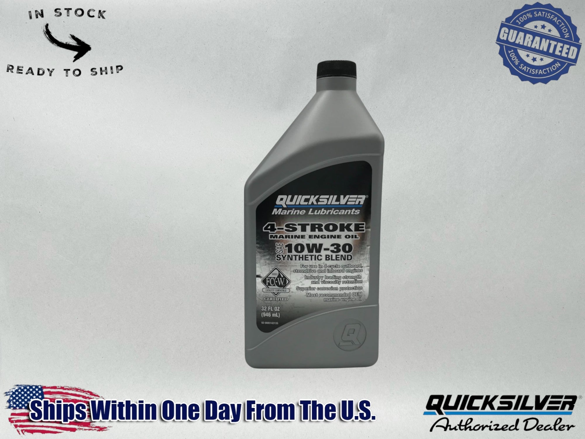 Quicksilver Genuine OEM Semi Synthetic 10W30 Marine Oil Quart 92-8M0142135