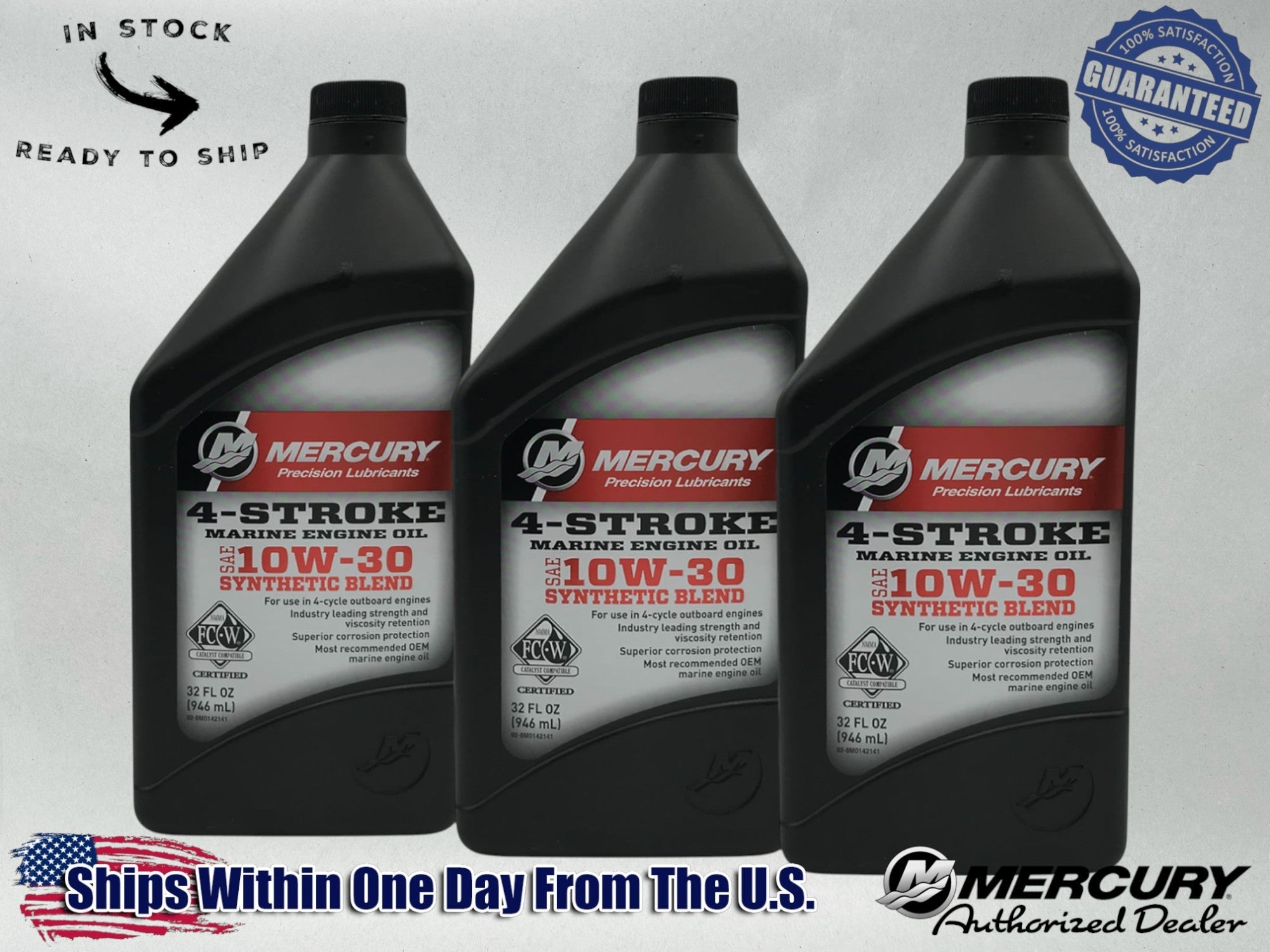 Mercury OEM Semi Synthetic 10W30 Marine Oil Quarts 92-8M0142141 3 Pack