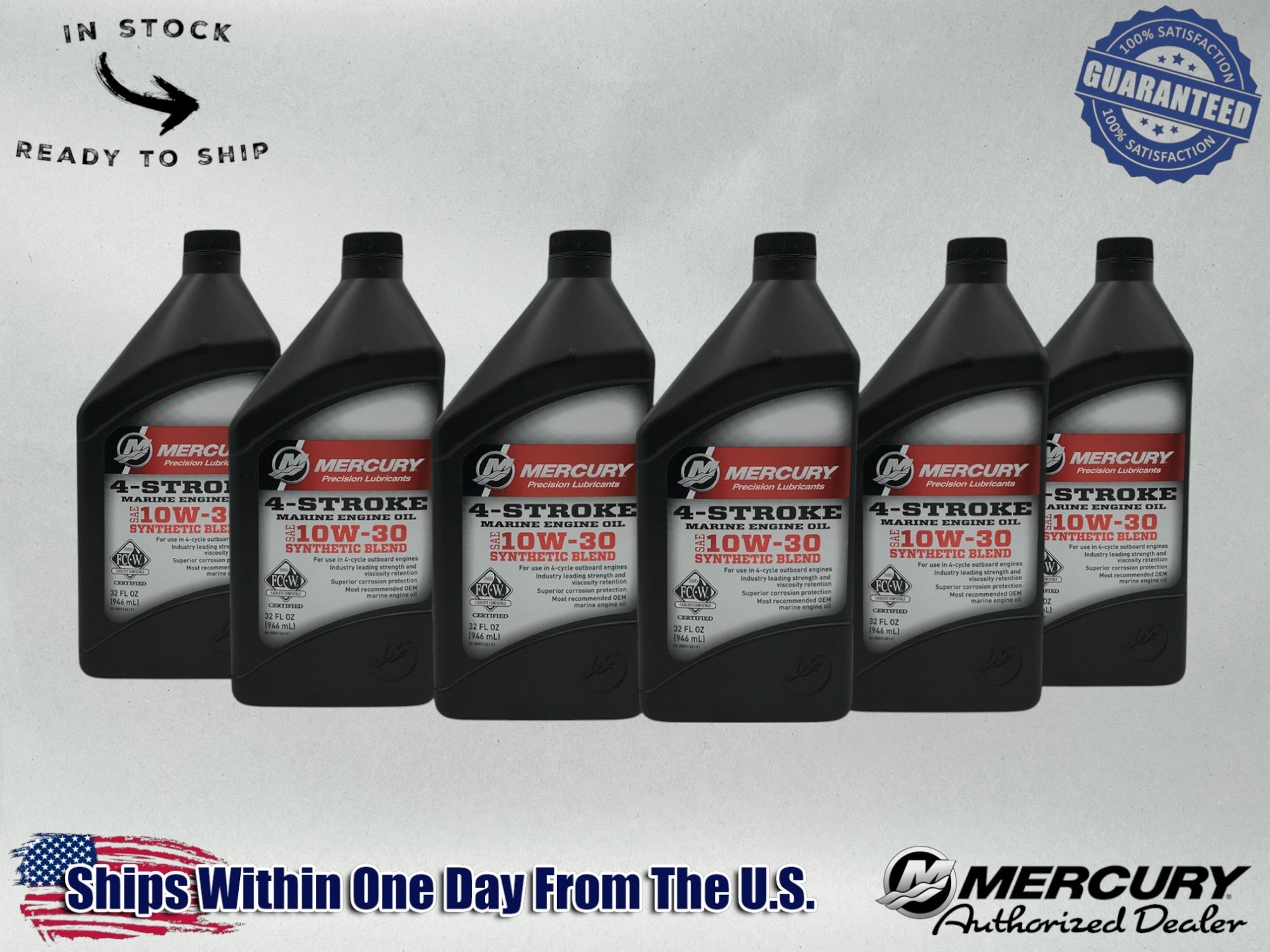 Mercury OEM Semi Synthetic 10W30 Marine Oil Quarts 92-8M0142141 6 Pack