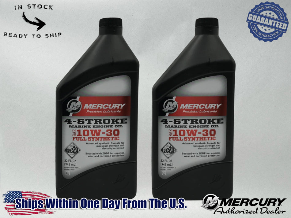 Mercury OEM Full Synthetic 10W30 Marine Oil Quarts 92-8M0173223 2 Pack