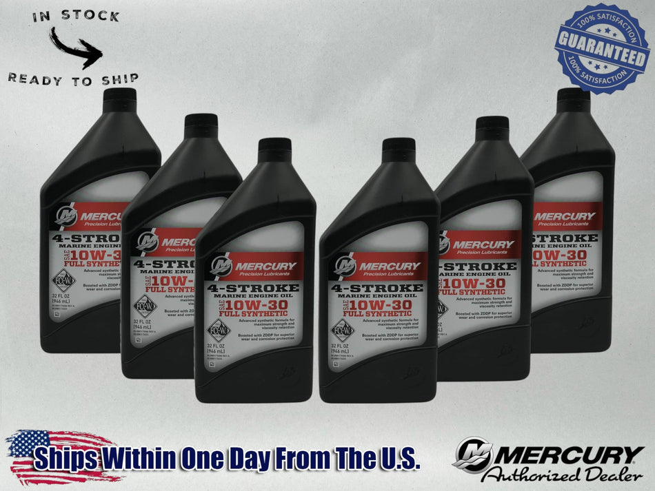 Mercury OEM Full Synthetic 10W30 Marine Oil Quarts 92-8M0173223 6 Pack