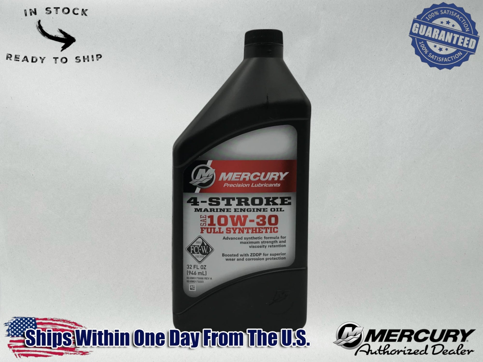 Mercury OEM Full Synthetic 10W30 Marine Oil Quart 92-8M0173223