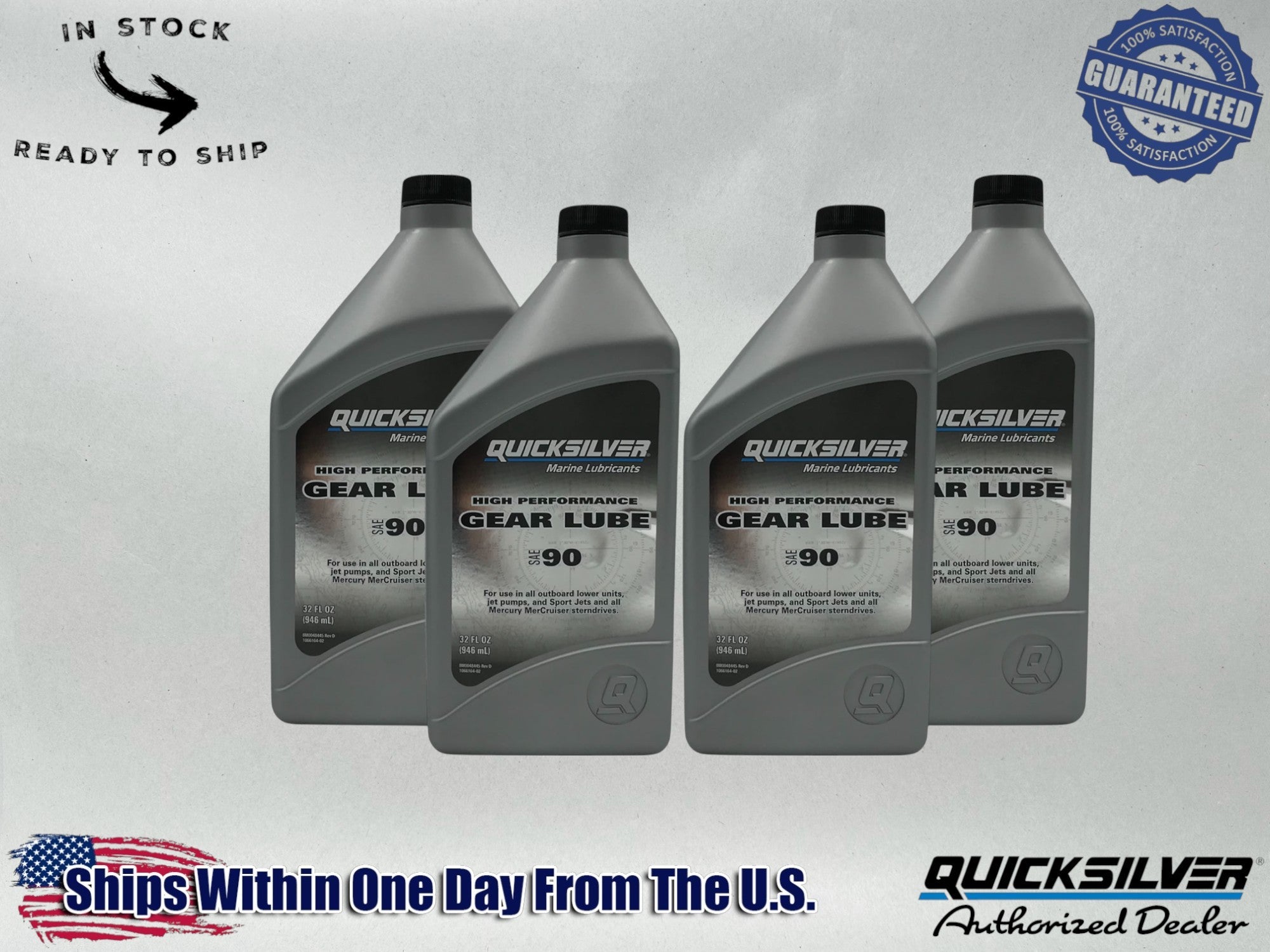 Quicksilver OEM High Performance Gear Lube SAE90 Quarts 8M0222065 4 Pack