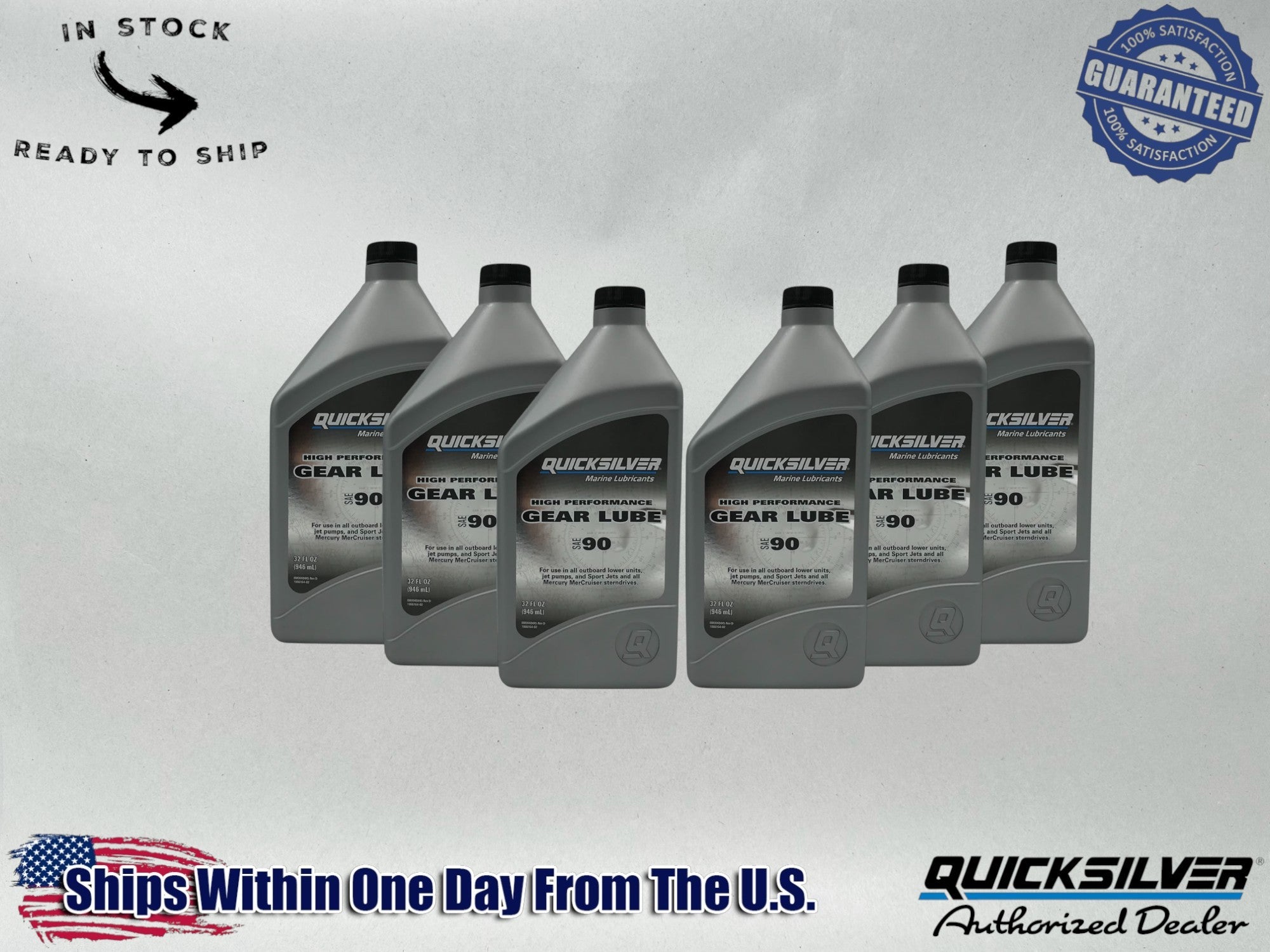 Quicksilver OEM High Performance Gear Lube SAE90 Quarts 8M0222065 6 Pack
