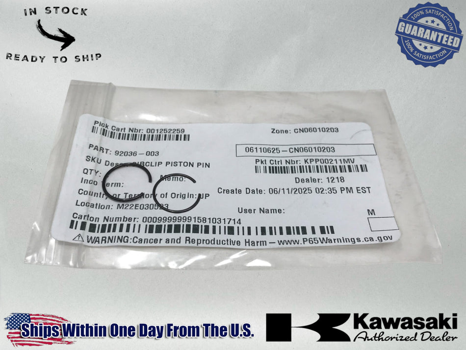 2 Kawasaki Genuine OEM KX80 G5 KH100 KE100 KD125 Piston Circlips 92036-003