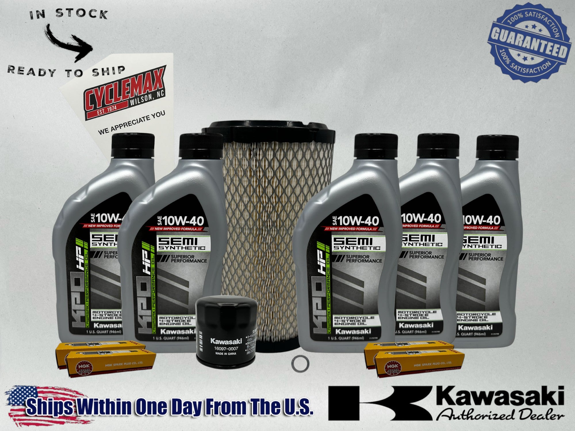 Cyclemax Semi Synthetic Tune Up Kit fits 2024 Kawasaki RIDGE with Spark Plugs