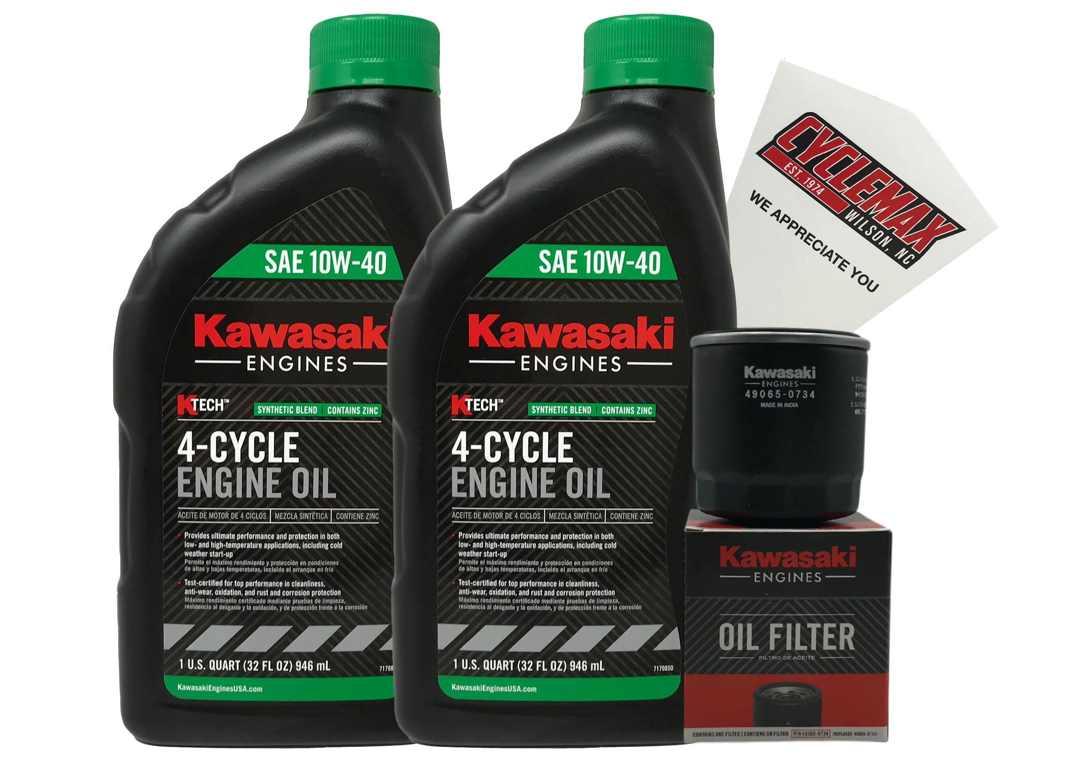 Kawasaki OEM Oil Change Kit; 49065-0724 Oil Filter & 2 Quarts Of 99969