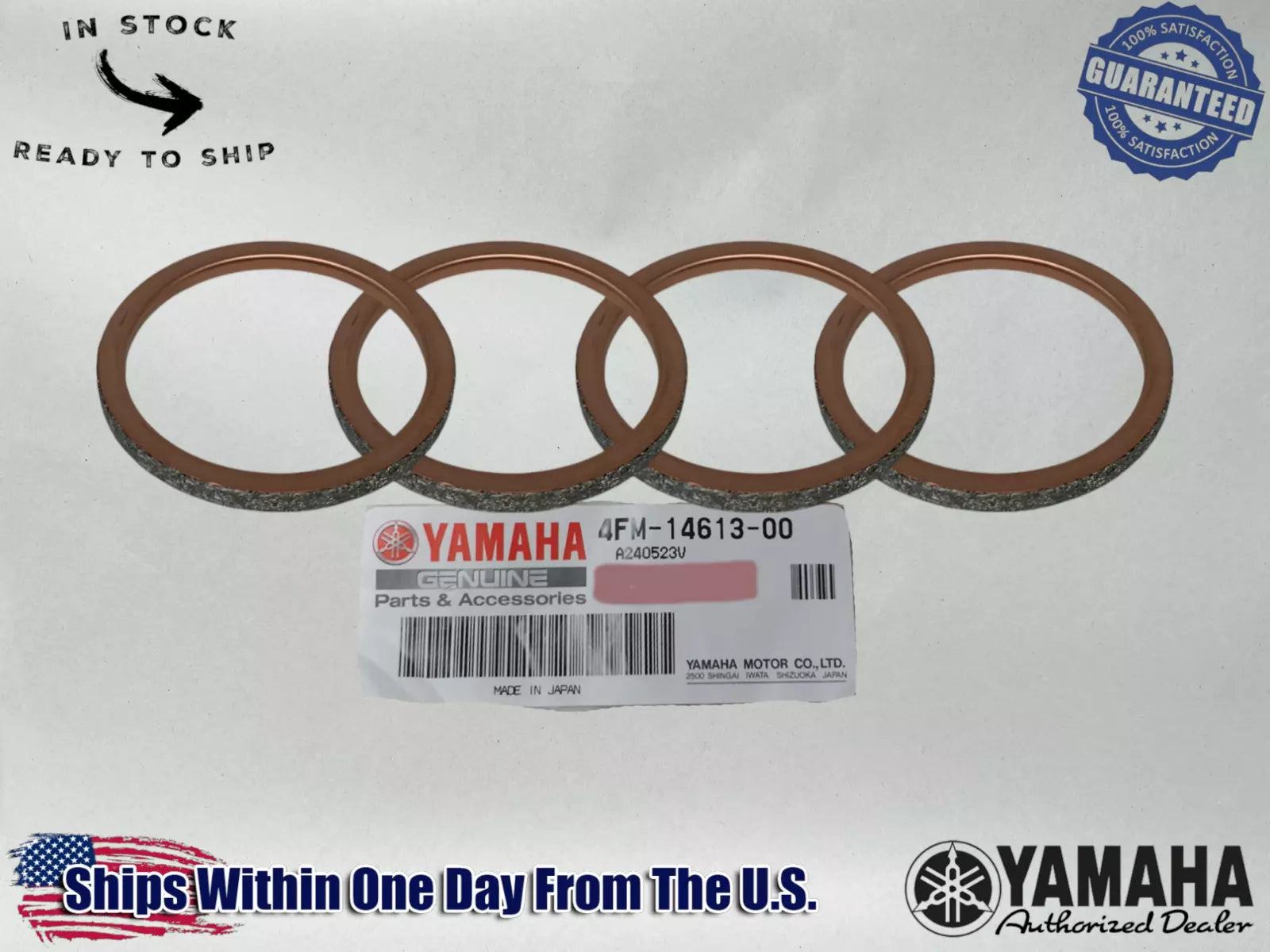 4 Yamaha Genuine OEM Authentic Exhaust Gaskets 4FM-14613-00-00