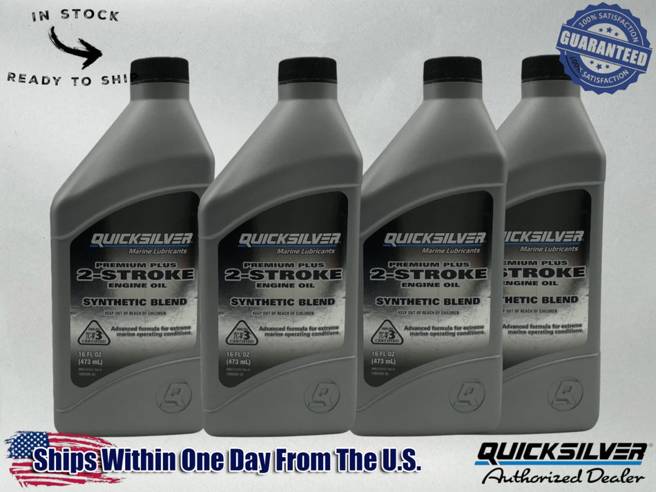 Quicksilver OEM Premium Plus 2-Stroke Semi Synthetic Oil Pints 858025Q01 4 Pack