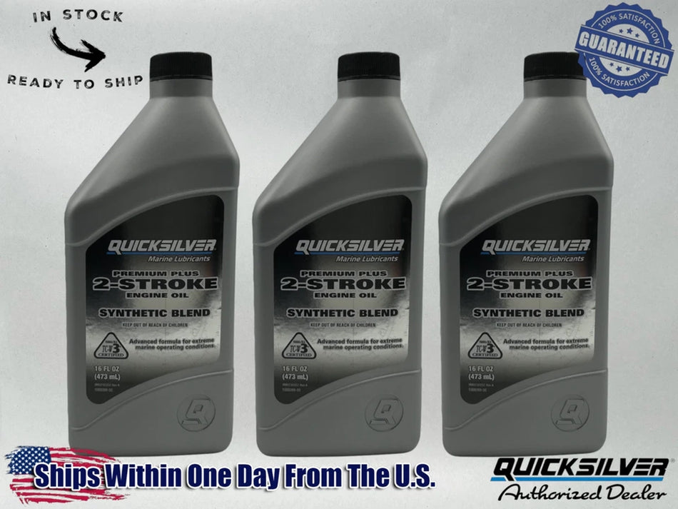 Quicksilver OEM Premium Plus 2-Stroke Semi Synthetic Oil Pints 858025Q01 3 Pack