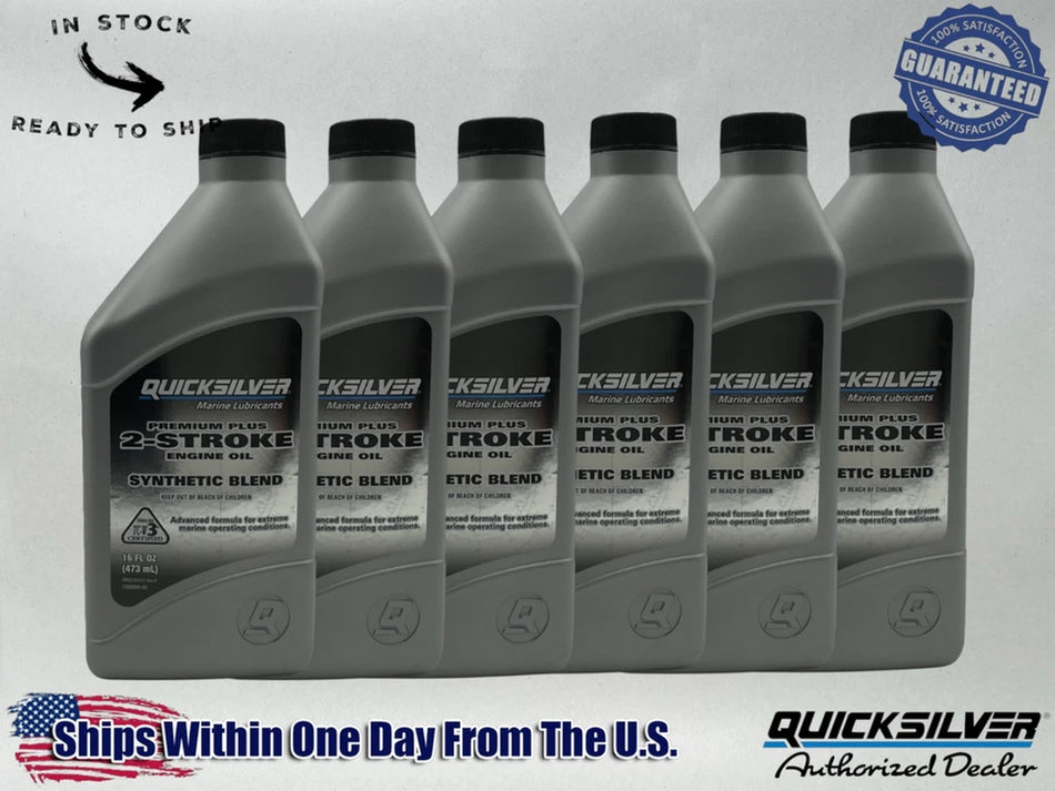 Quicksilver OEM Premium Plus 2-Stroke Semi Synthetic Oil Pints 858025Q01 6 Pack