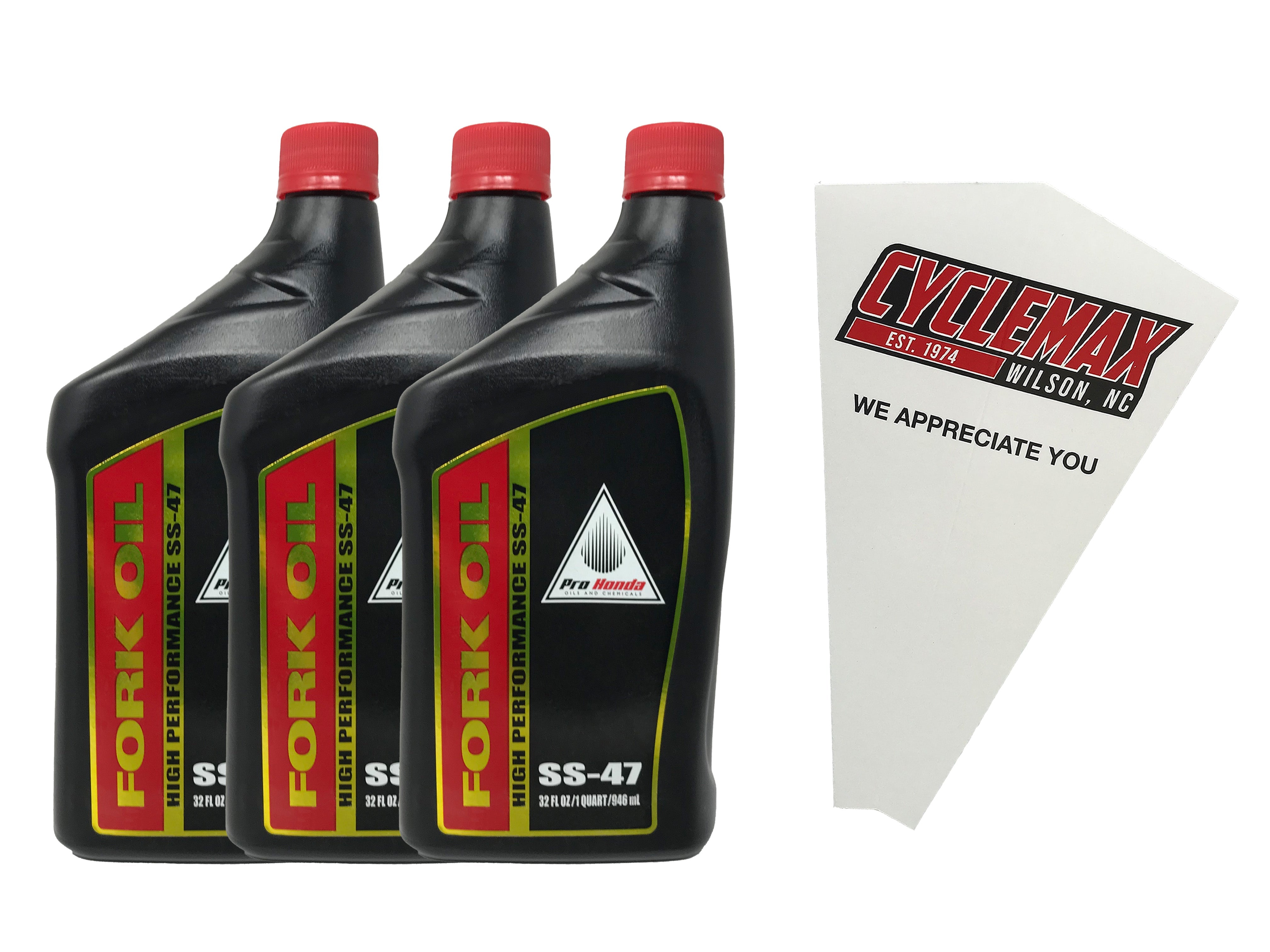 Cyclemax Three Pack for Honda HP Fork Oil 08208-0013 Contains Three Quarts and a Funnel