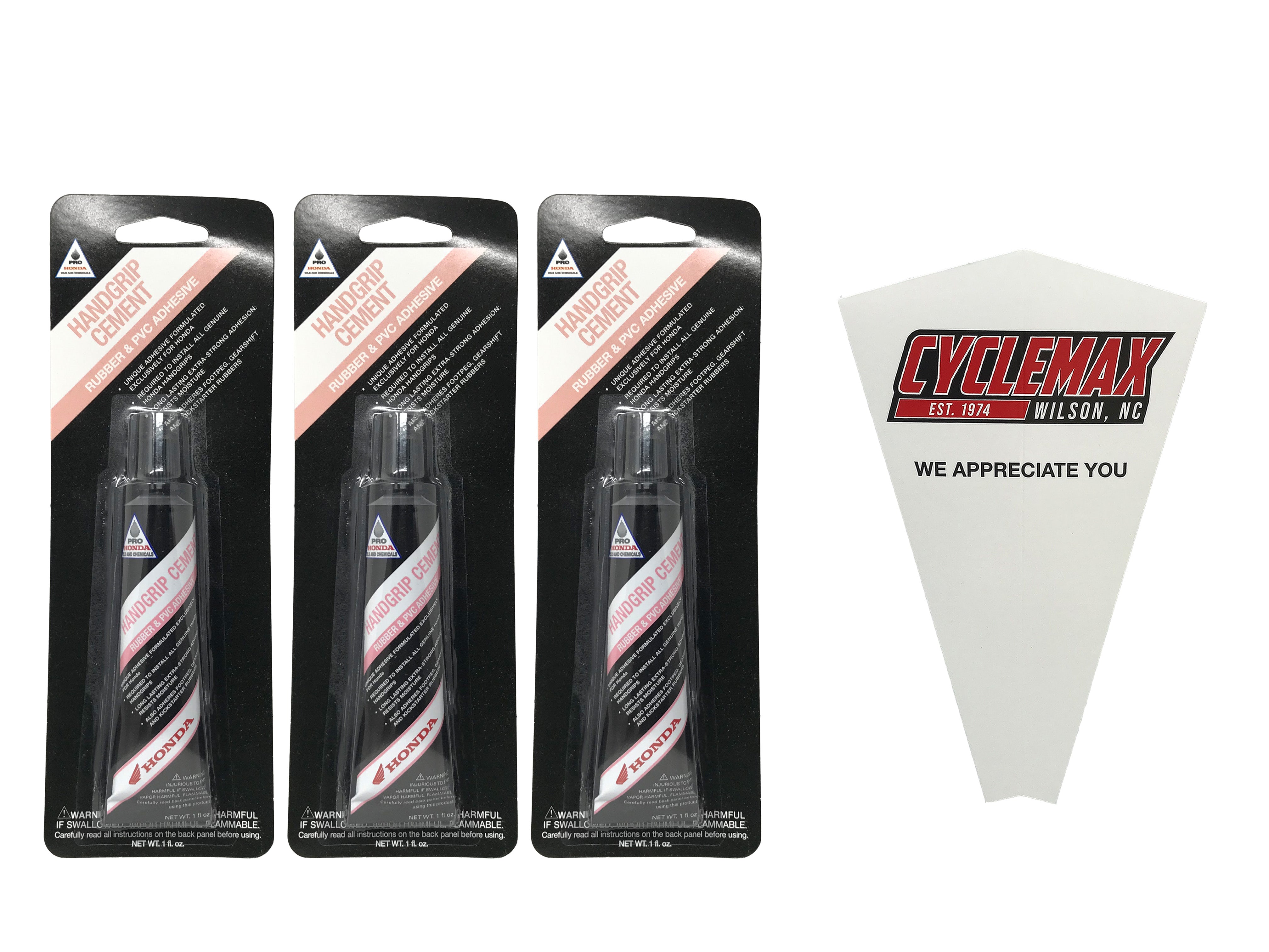 Cyclemax Three Pack for Honda Handgrip Cement Rubber & PVC Adhesive 08712-0001 Contains Three 1oz Tubes and a Funnel