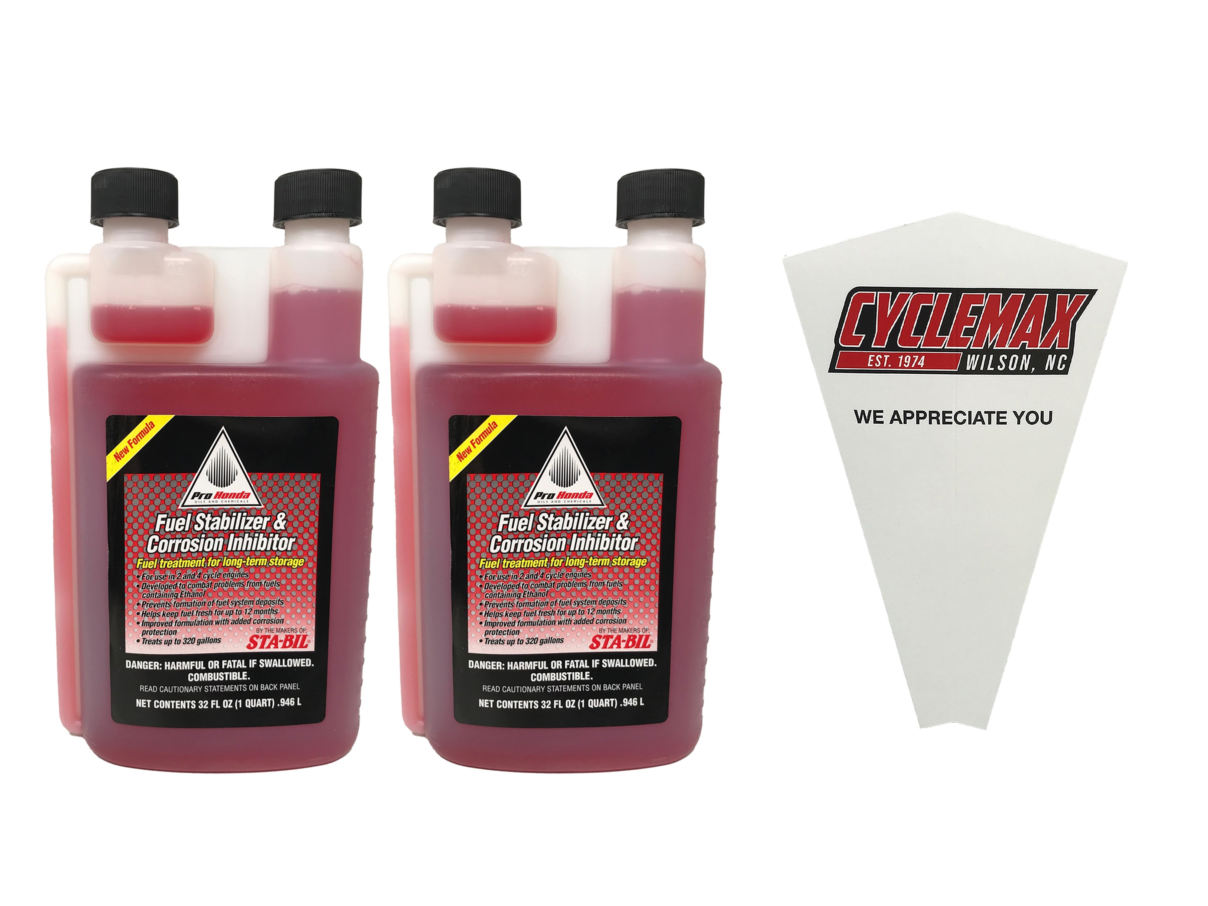 CYCLEMAX Two Pack for Honda Fuel Stabilizer & Corrosion Inhibitor 08732-3200 Contains Two 32oz Bottles and a Funnel