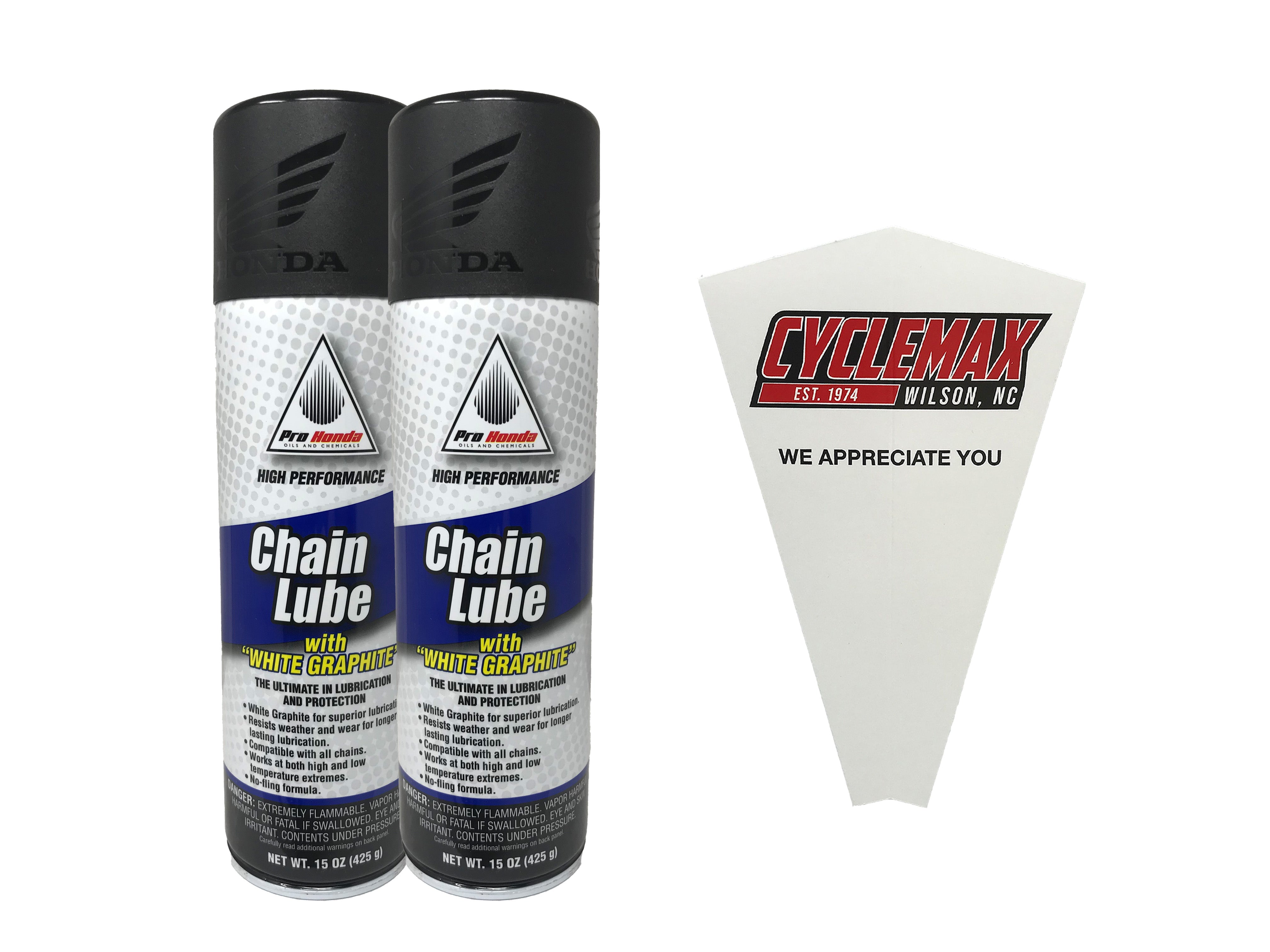 Cyclemax Two Pack for Honda Chain Lube with White Graphite 08732-CLG00 Contains Two 11oz Cans and a Funnel