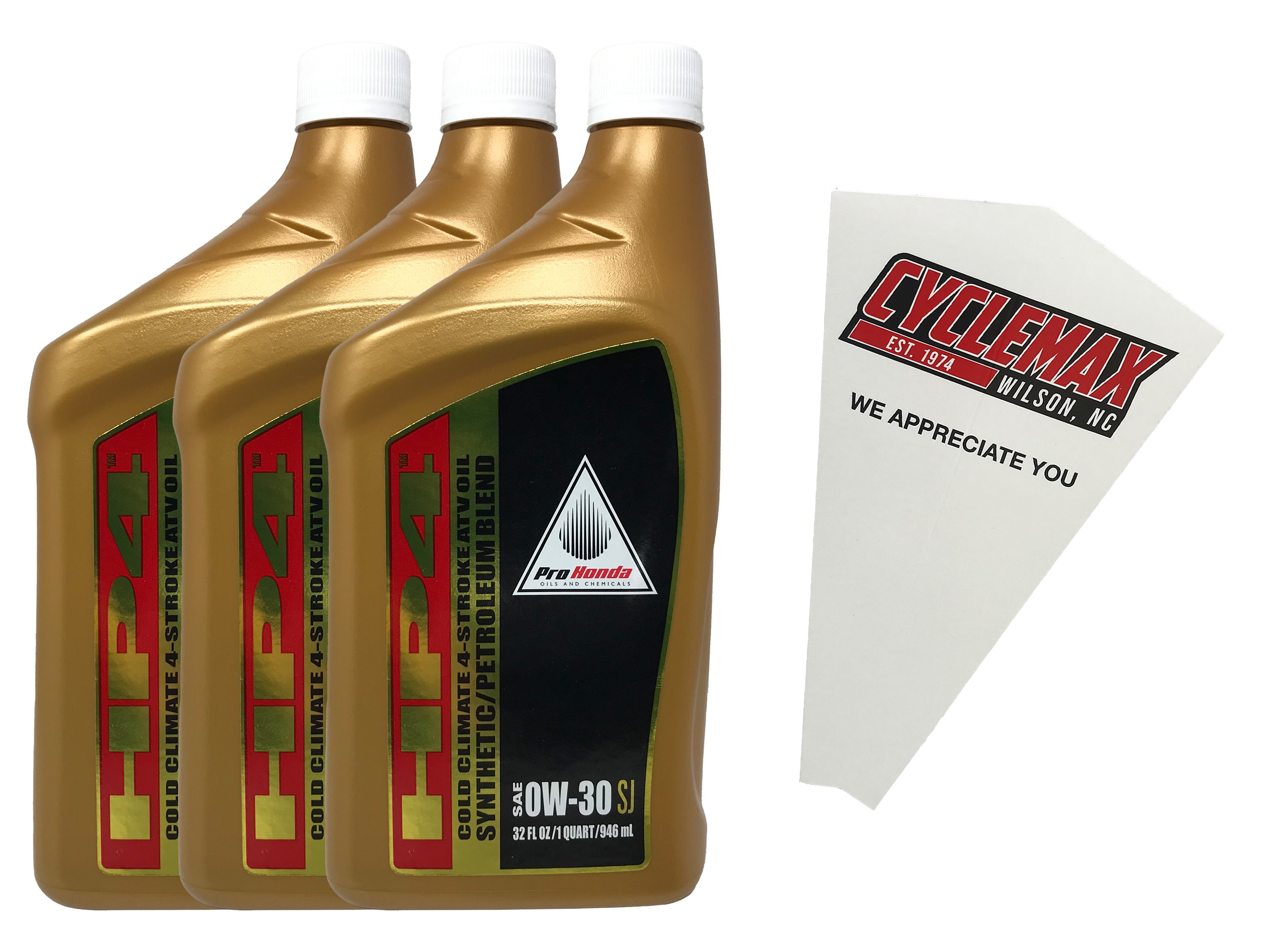 Cyclemax Three Pack for Honda HP4 0W-30 Semi Synthetic Blend Oil 08C35-A03W0M Contains Three Quarts and a Funnel