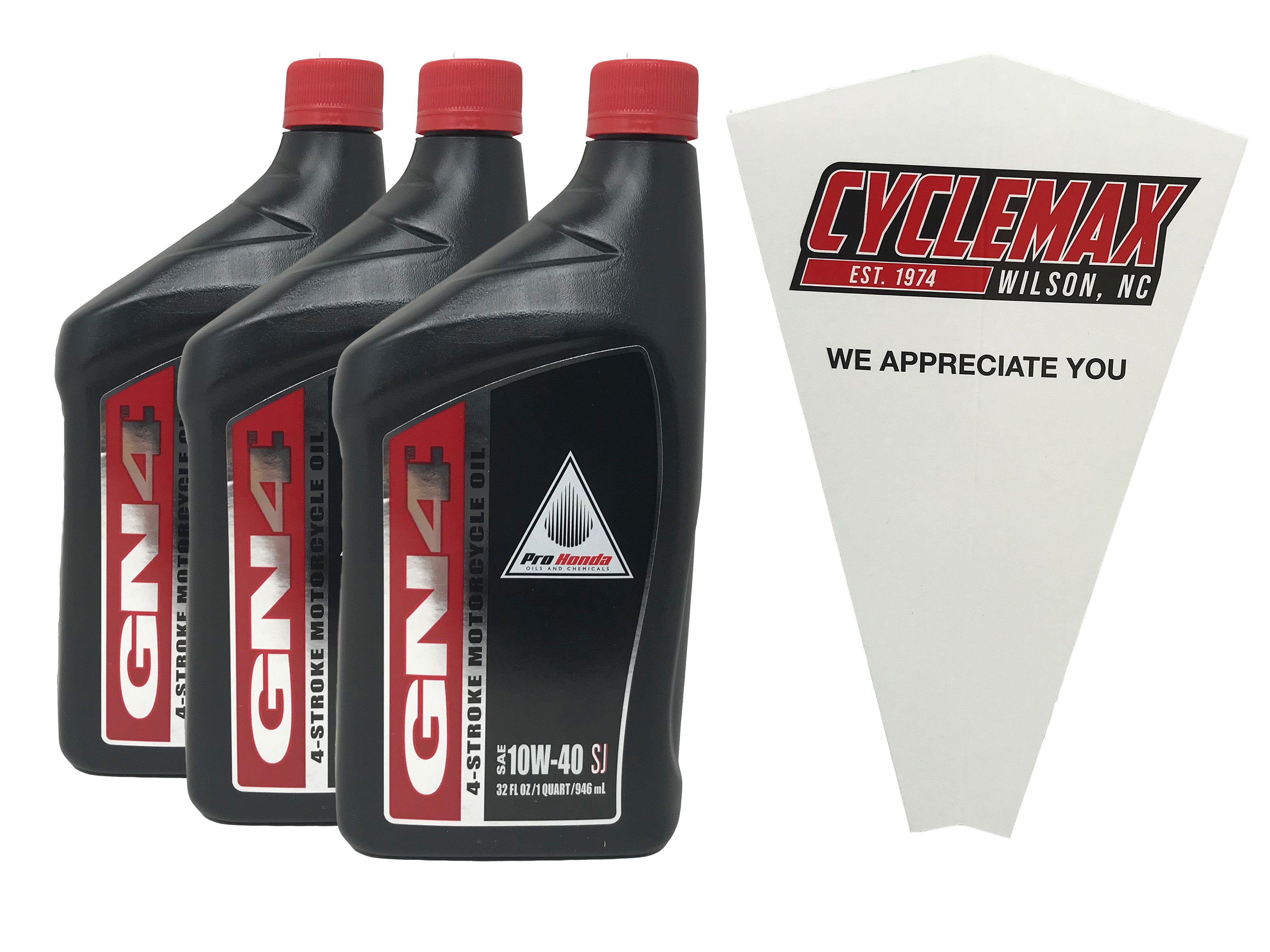 Cyclemax Three Pack for Honda GN4 Engine 10W-40 Oil 08C35-A141M01 Contains Three Quarts and a Funnel