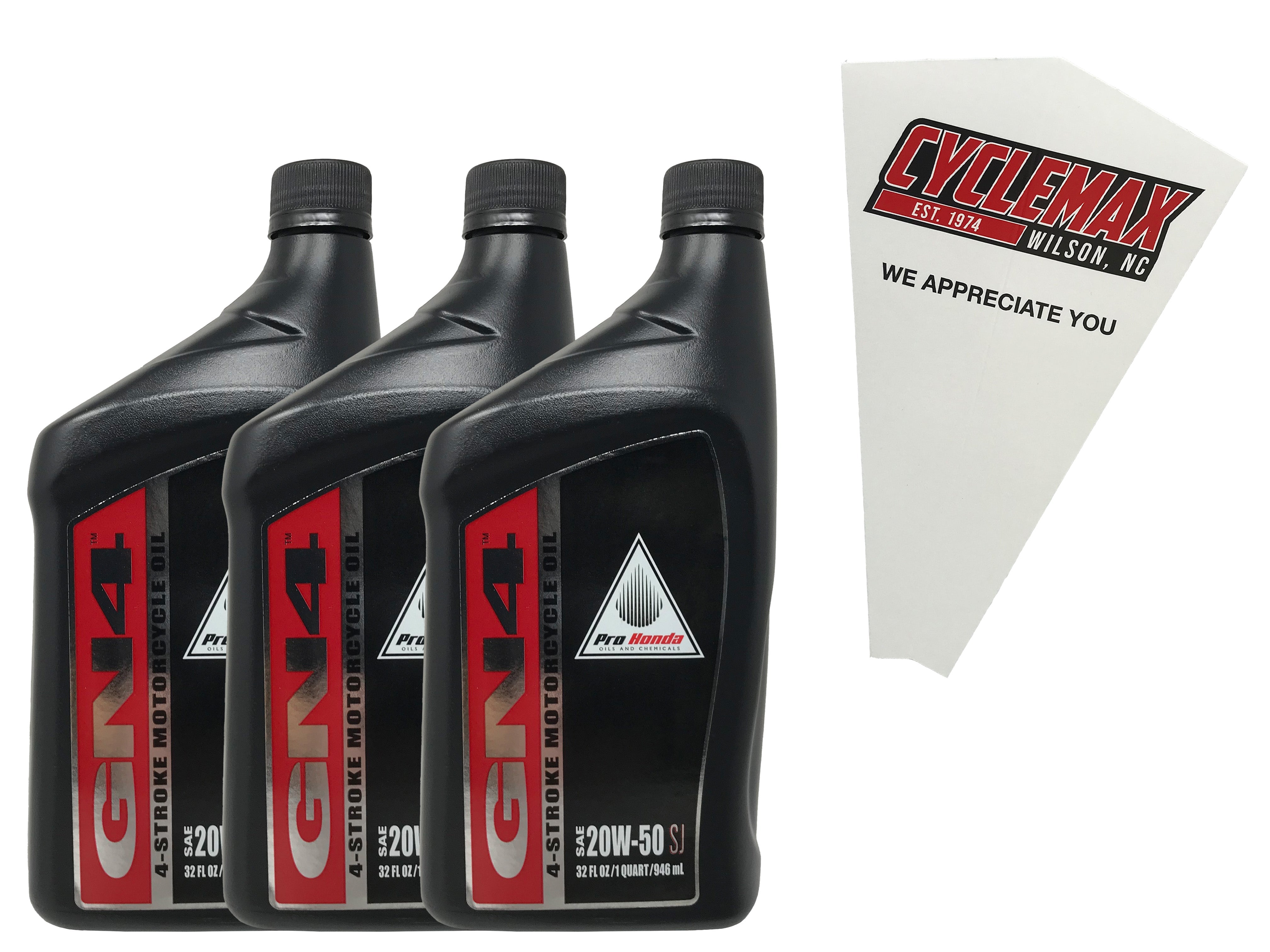 Cyclemax Three Pack for Honda GN4 20W50 Engine Oil 08C35-A251M01 Contains Three Quarts and a Funnel