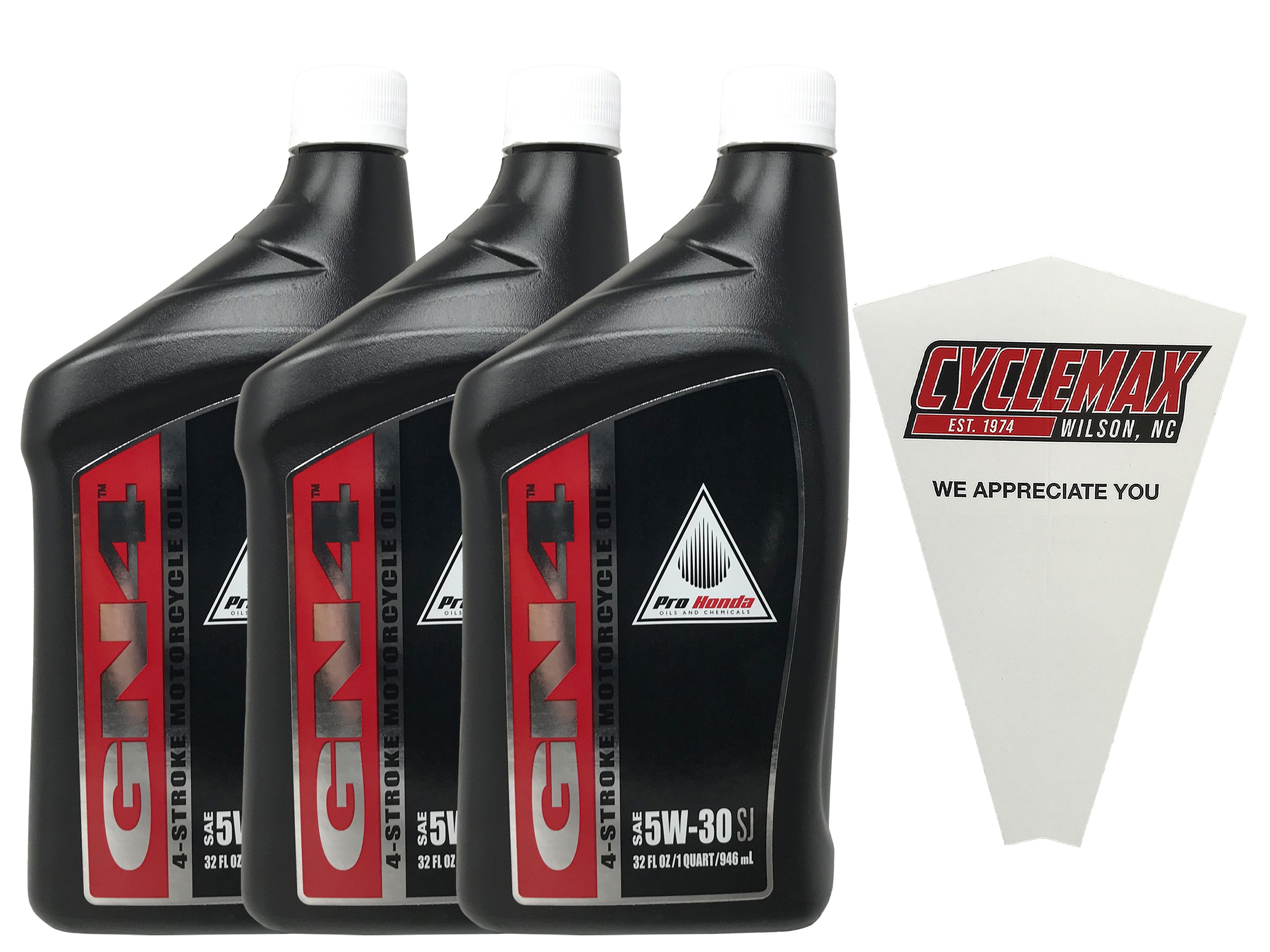 Cyclemax Three Pack for Honda GN4 5W-30 Engine Oil 08C35-A5201M02 Contains Three Quarts and a Funnel