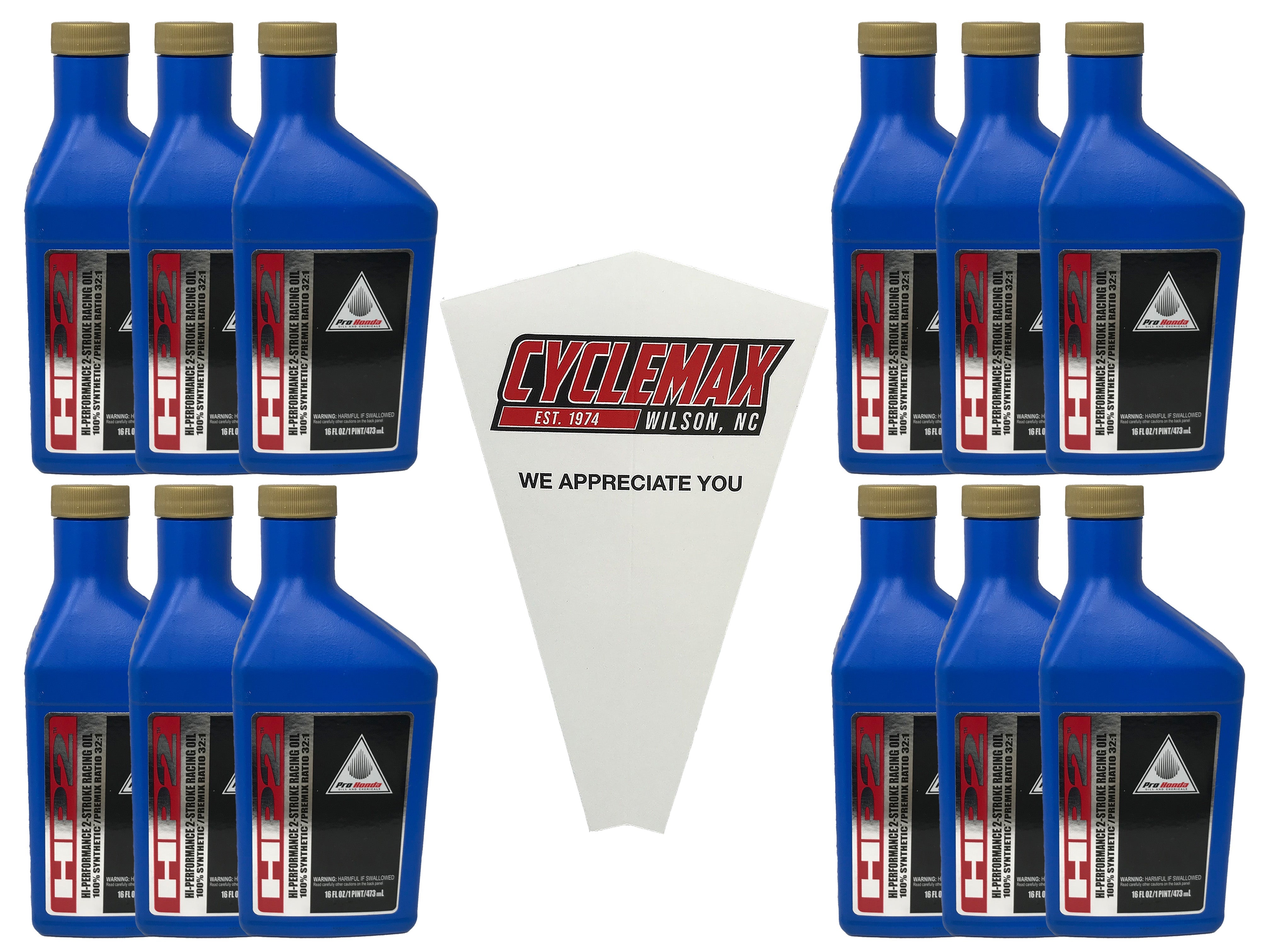 Cyclemax Twelve Pack for Honda HP2 Synthetic 2 Stroke Oil Pint 08C35-AH21S01 Contains Twelve 16oz Bottles and a Funnel