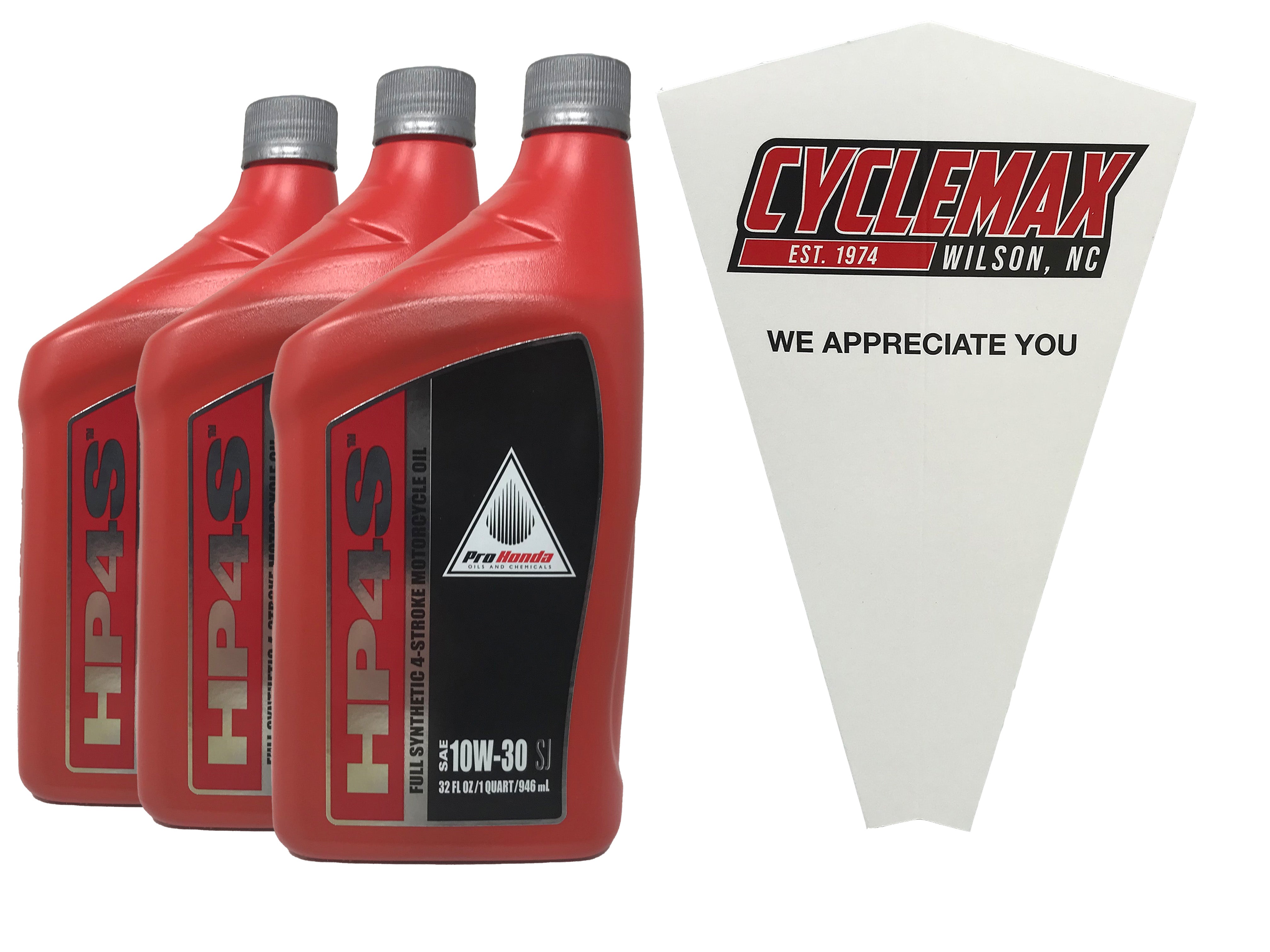 Cyclemax Three Pack for Honda HP4S 10W30 Full Synthetic 4 Stroke Engine Oil 08C35-SYN-1030M Contains Three Quarts and a Funnel