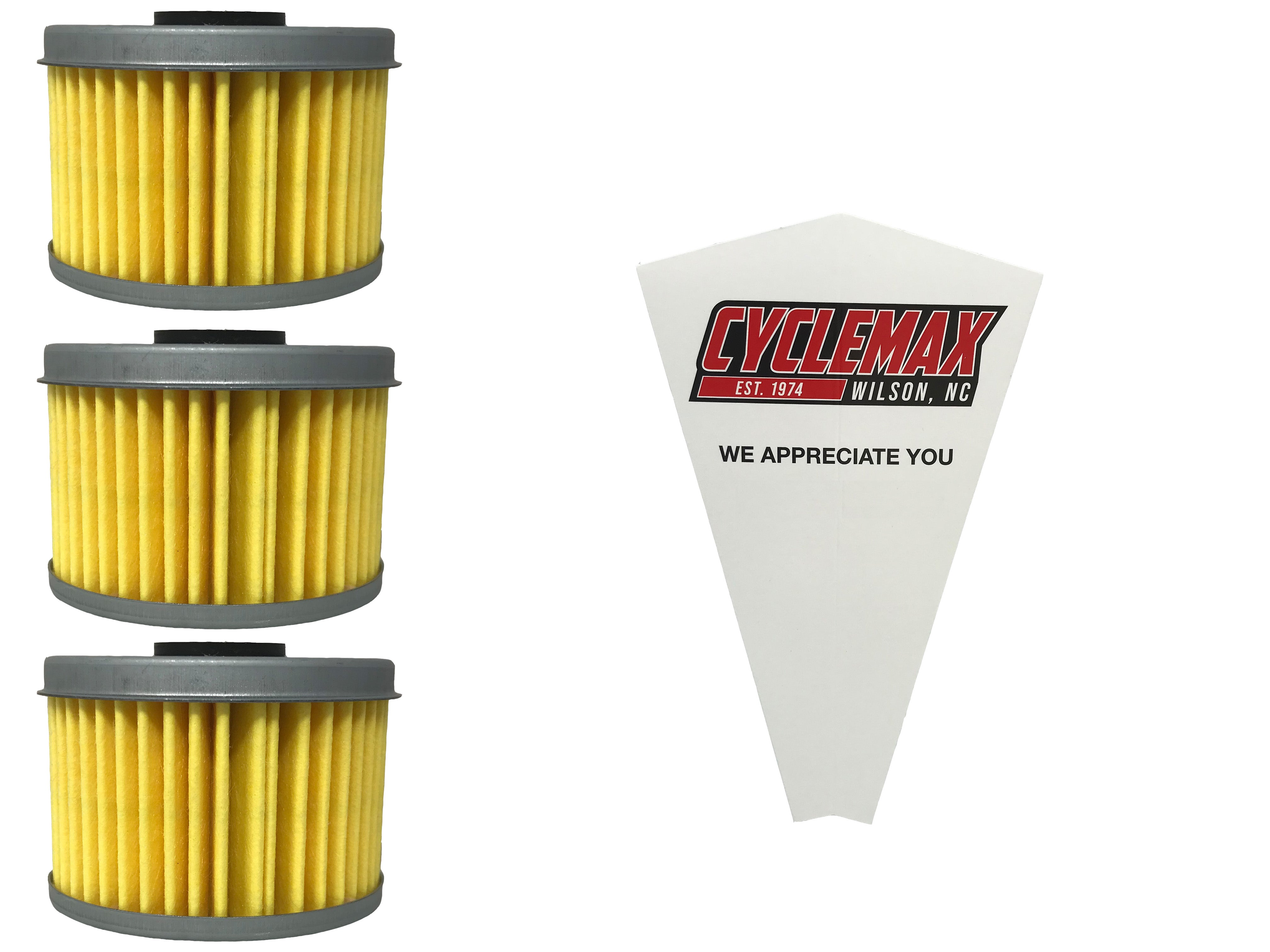 Cyclemax Three Pack for Honda Oil Filter 15412-HM5-A10 Containing Three Filters and a Funnel