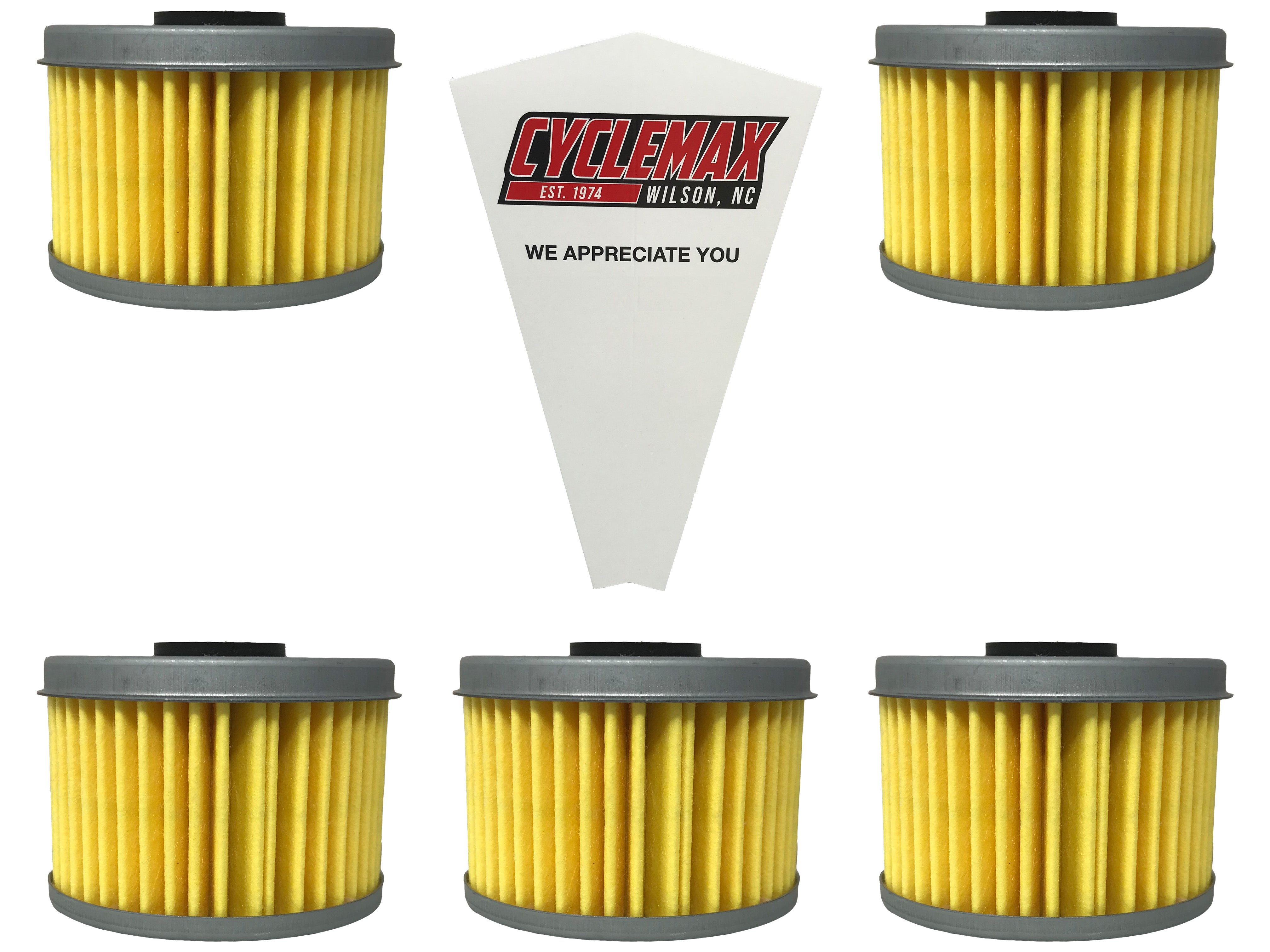 Cyclemax Five Pack for Honda Oil Filter 15412-HM5-A10 Contains Five Filters and a Funnel
