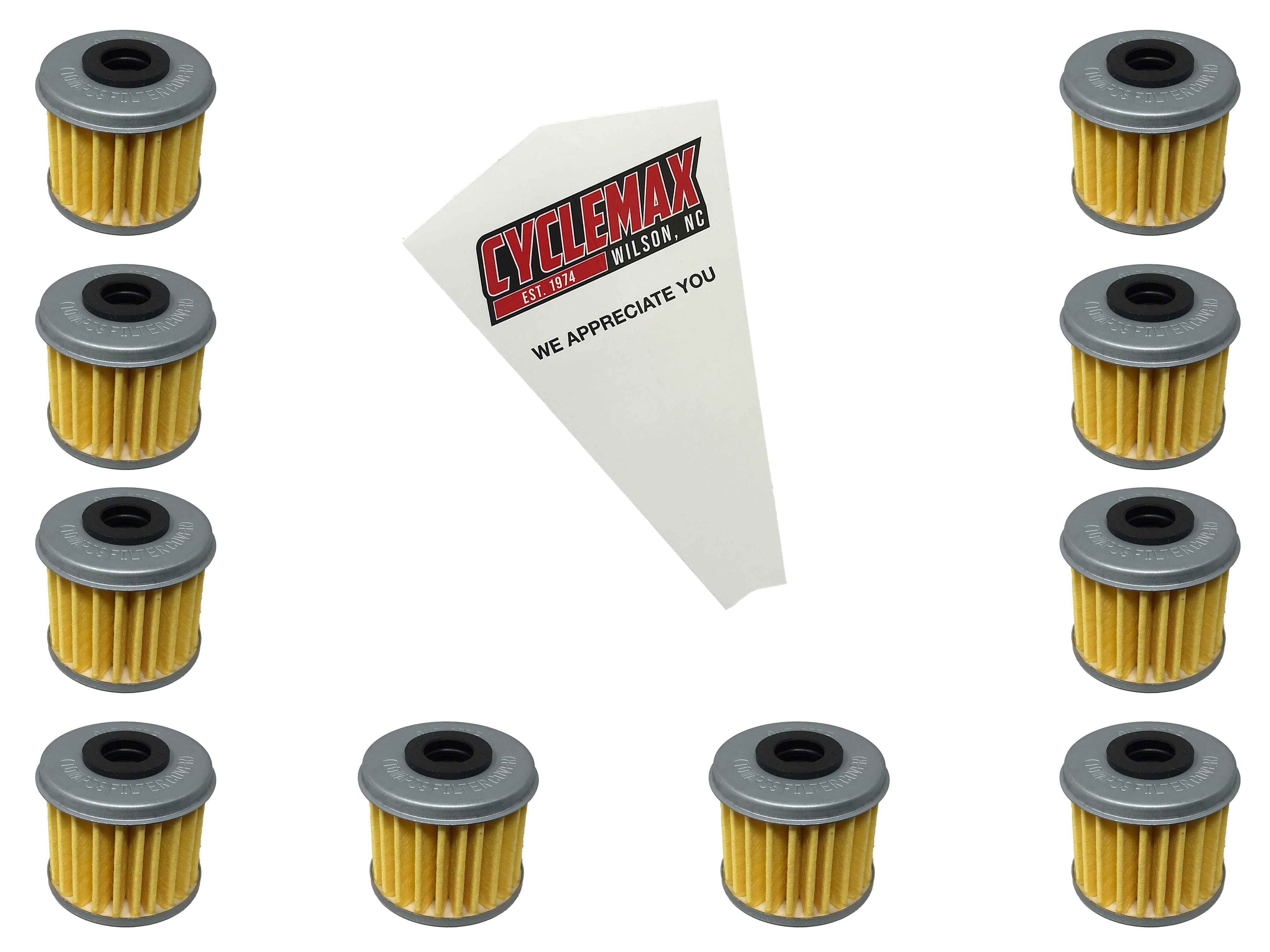 Cyclemax Ten Pack for Honda Oil Filter 15412-MEN-671 Containing Ten Filters and a Funnel