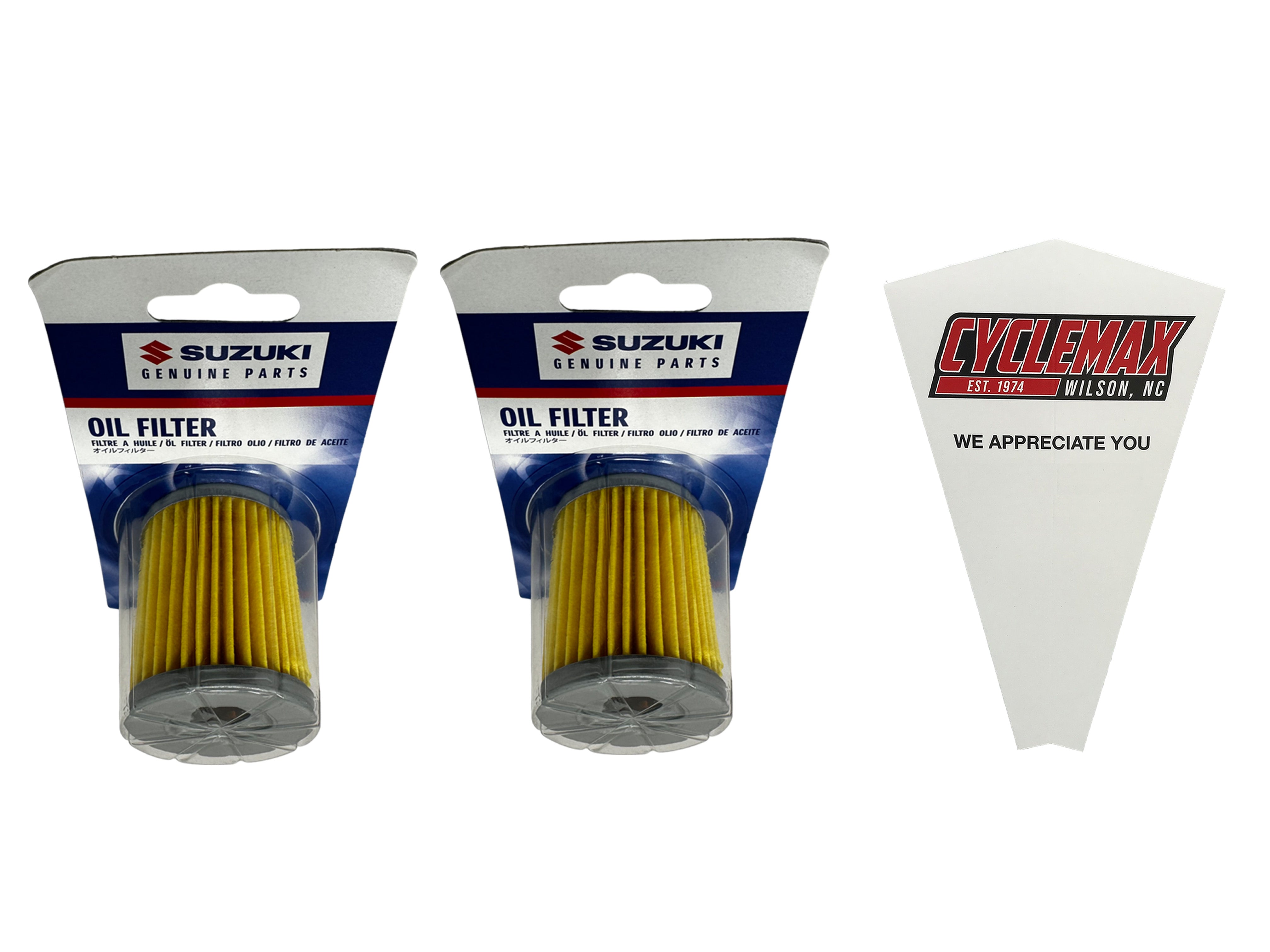 Cyclemax Two Pack for Suzuki Oil Filter 16510-25C00 Contains Two Filters and a Funnel