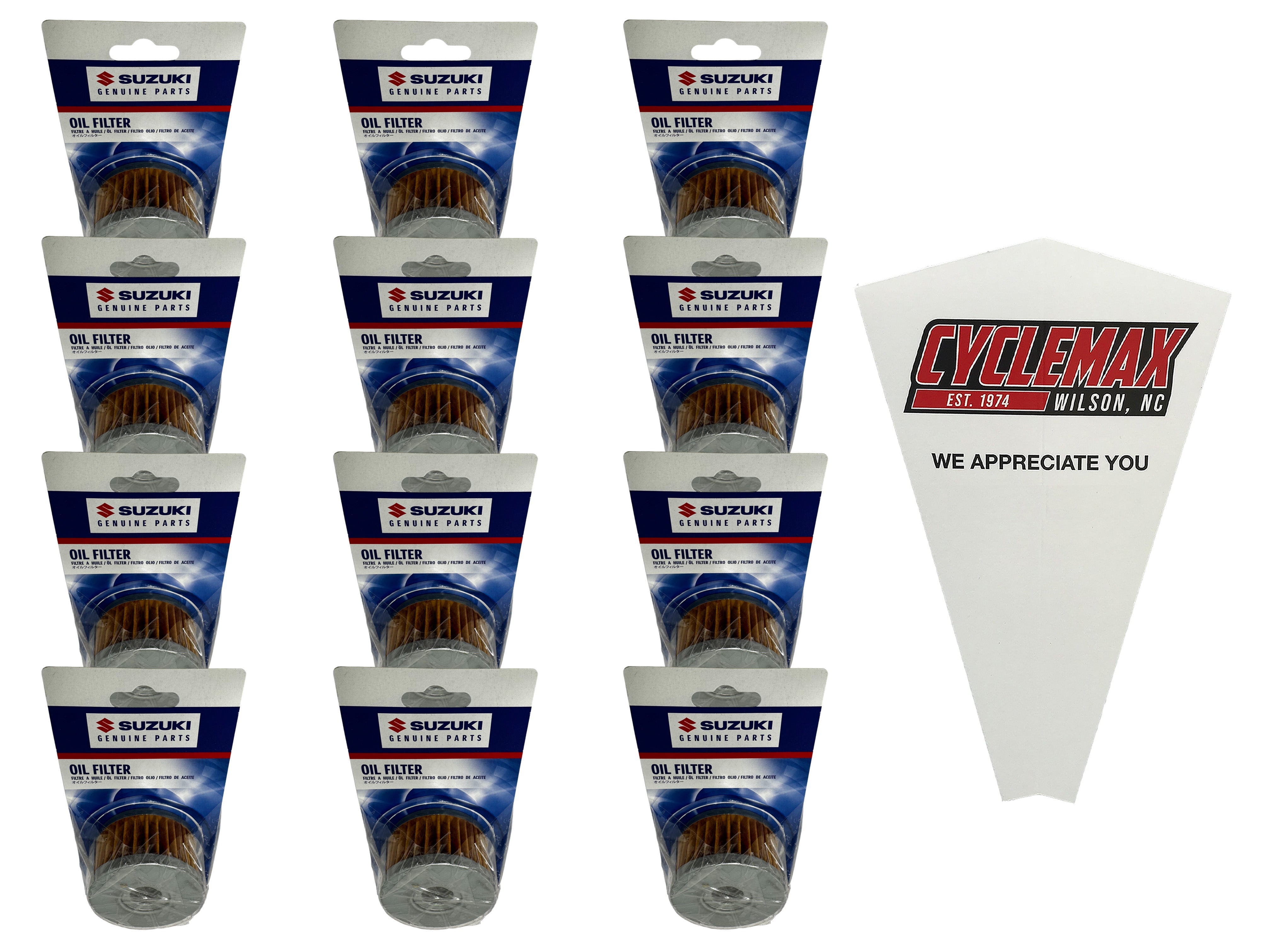 Cyclemax Twelve Pack for Suzuki Oil Filter 16510-37450 Contains Twelve Filters and a Funnel