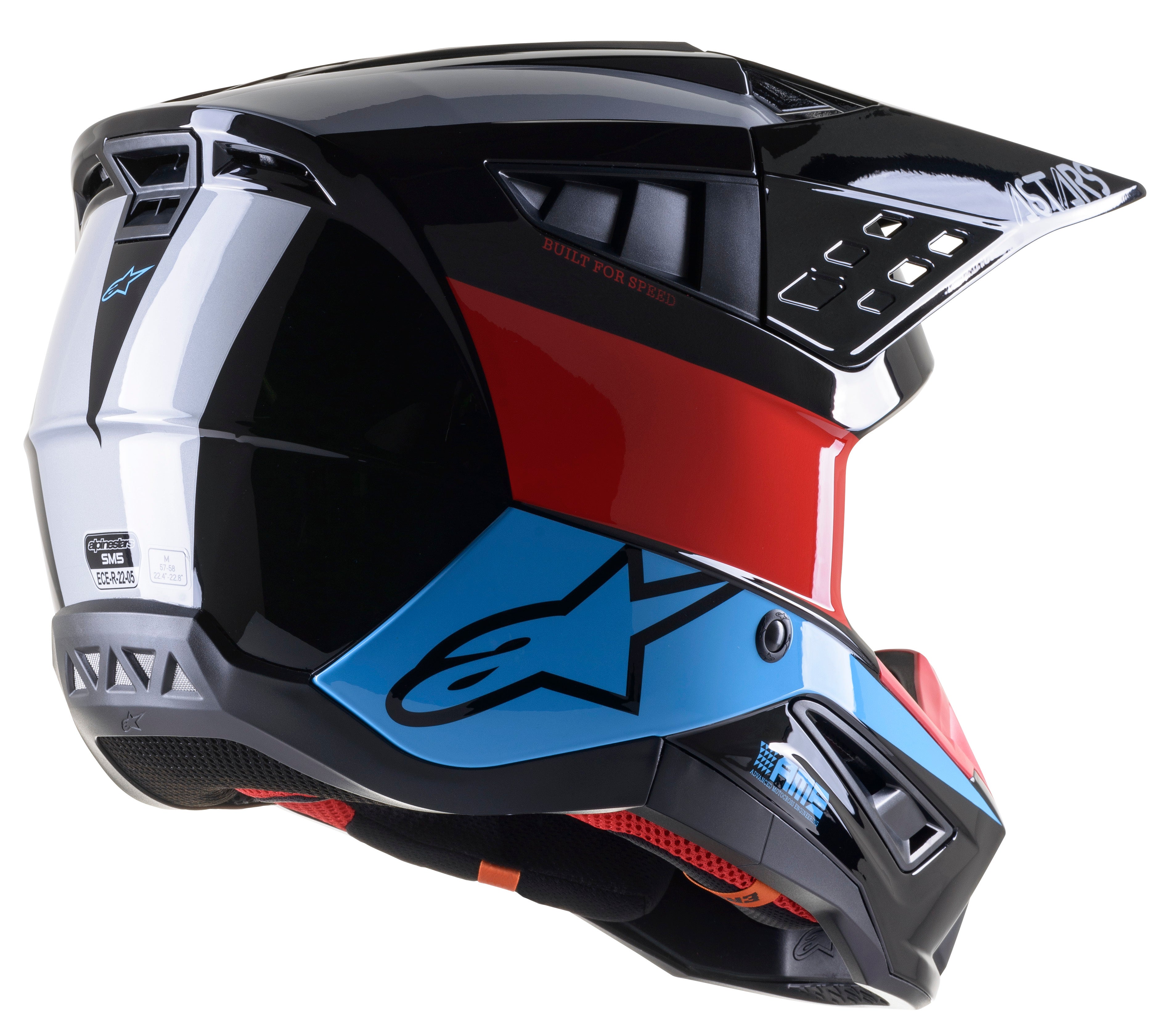 S M5 Bond Helmet Black/Red/Cyan Glossy Lg