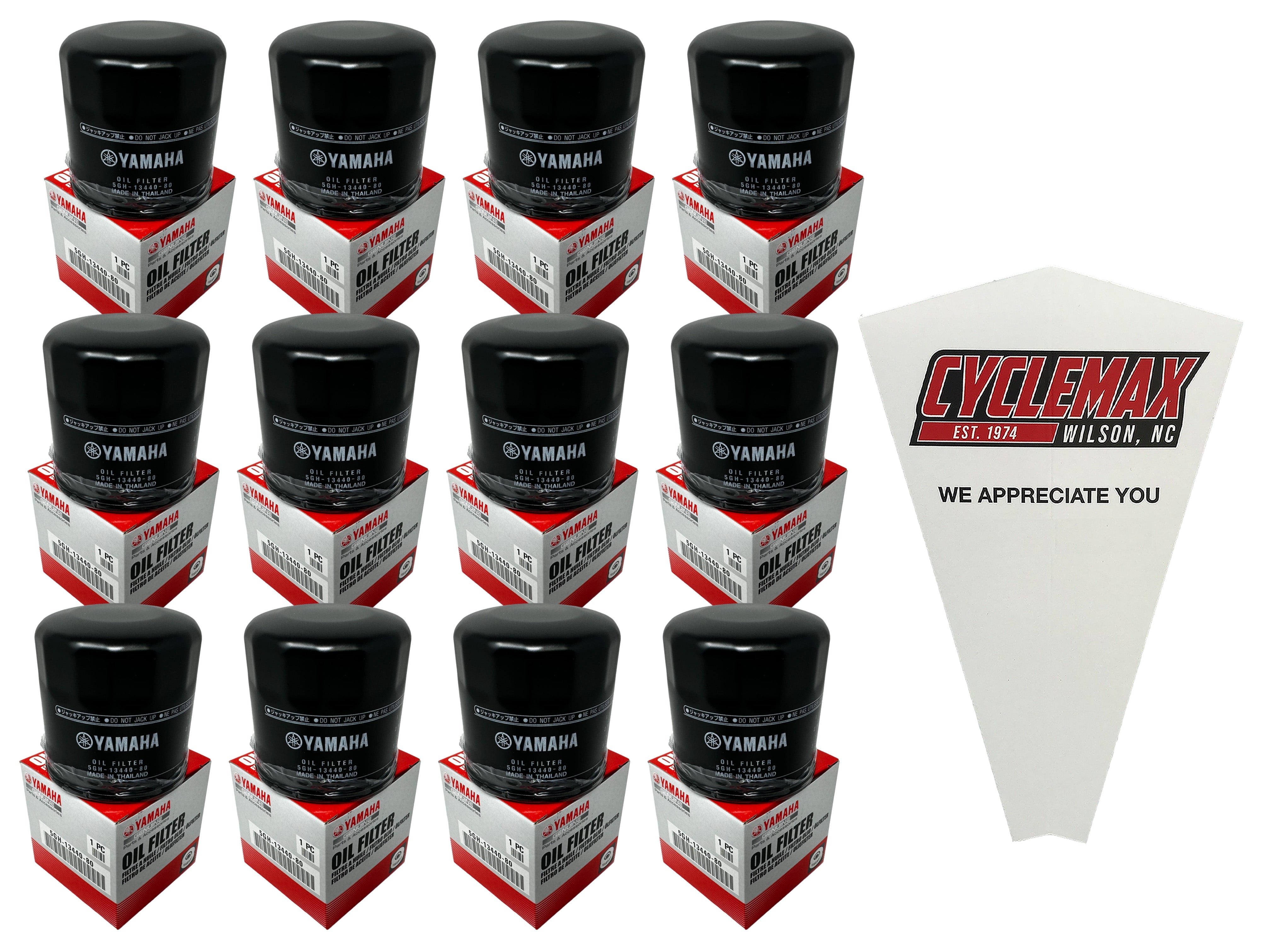 Cyclemax Twelve Pack for Yamaha Oil Filter 5GH-13440-80-00 Contains Twelve Filters and a Funnel