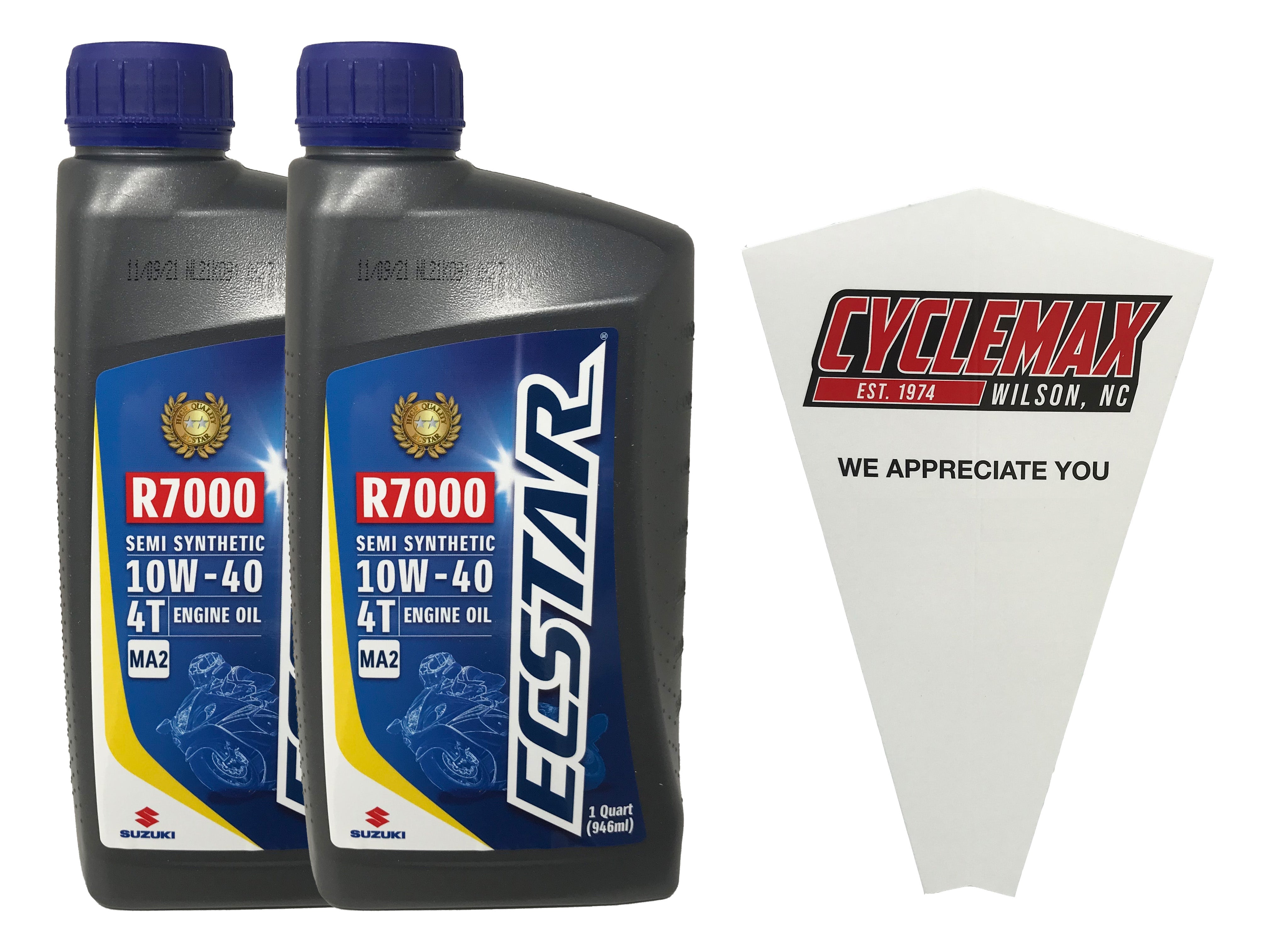 Cyclemax Two Pack for Suzuki Ecstar R7000 10W-40 Semi Synthetic Blend 4-Stroke Motor Oil 990A0-01E30-01Q Contains Two Quarts and a Funnel