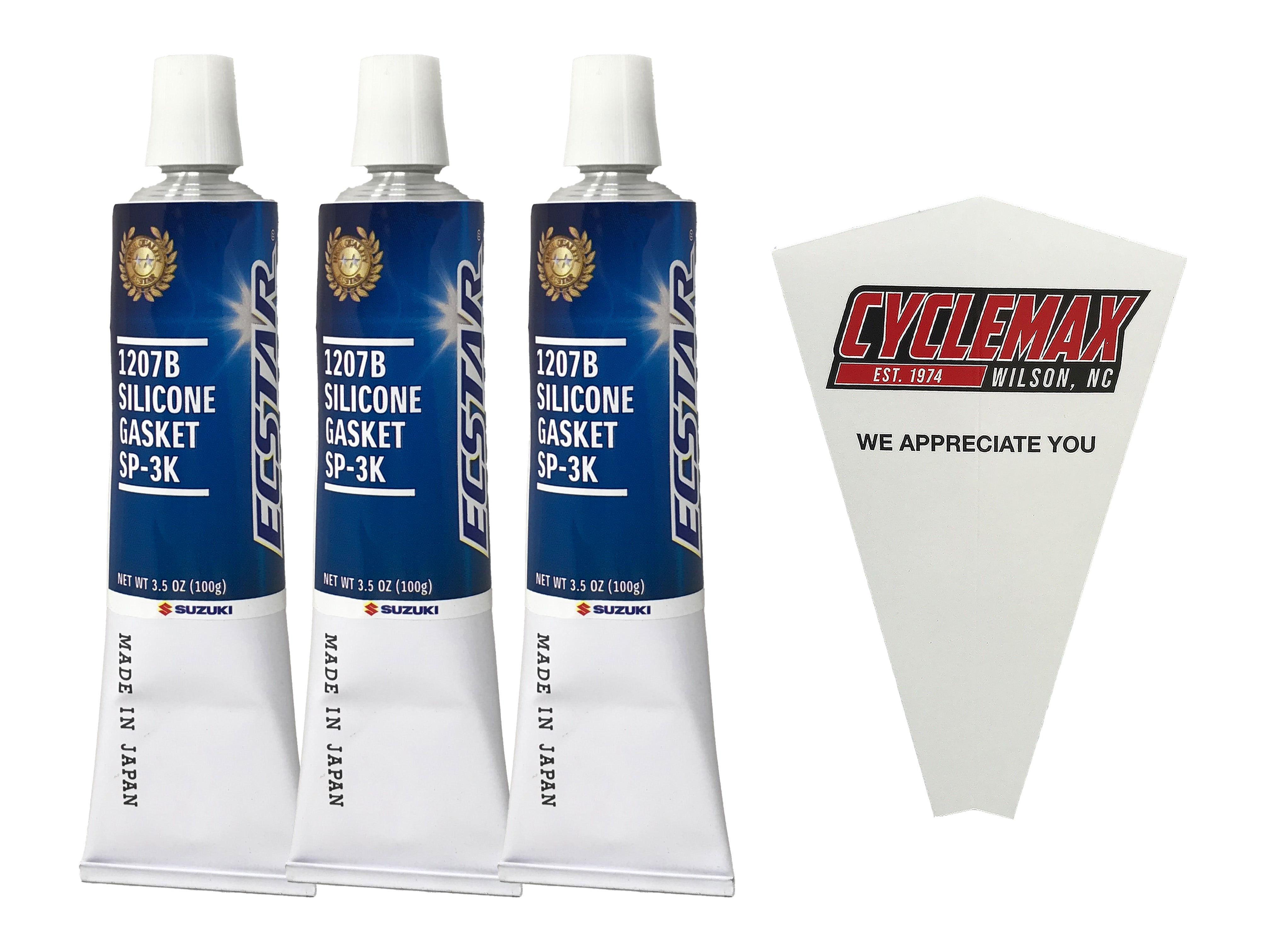 Cyclemax Three Pack for Suzuki Ecstar 3.5 Ounce 1207B Silicone Gasket 990A0-06E70-03Z Contains Three 3.5oz Tubes and a Funnel