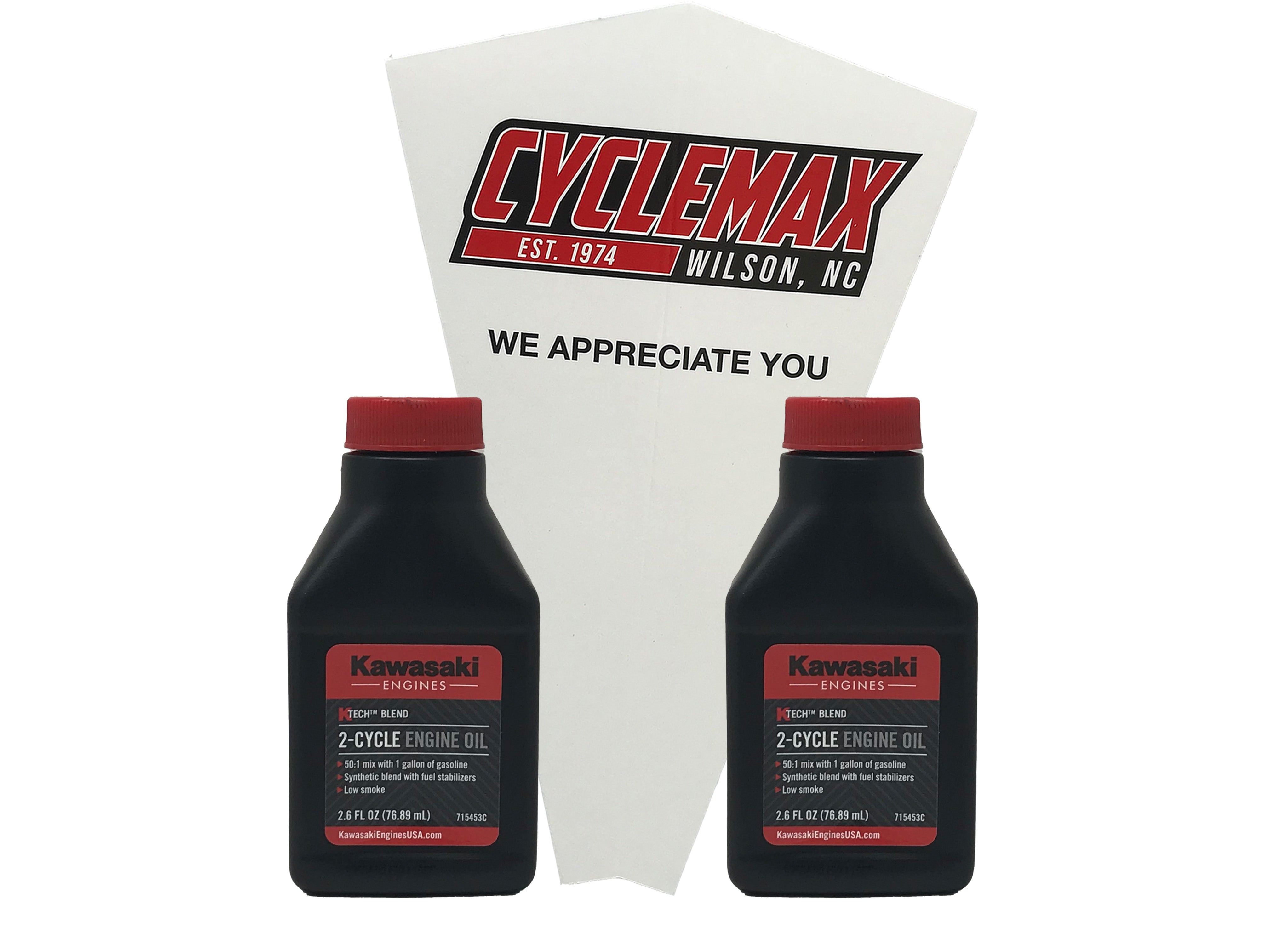 Cyclemax Two Pack of Kawasaki KTech 2-Cycle Two Stroke Engine Oil 2.6oz 99969-6082 Contains Two Bottles and a Funnel