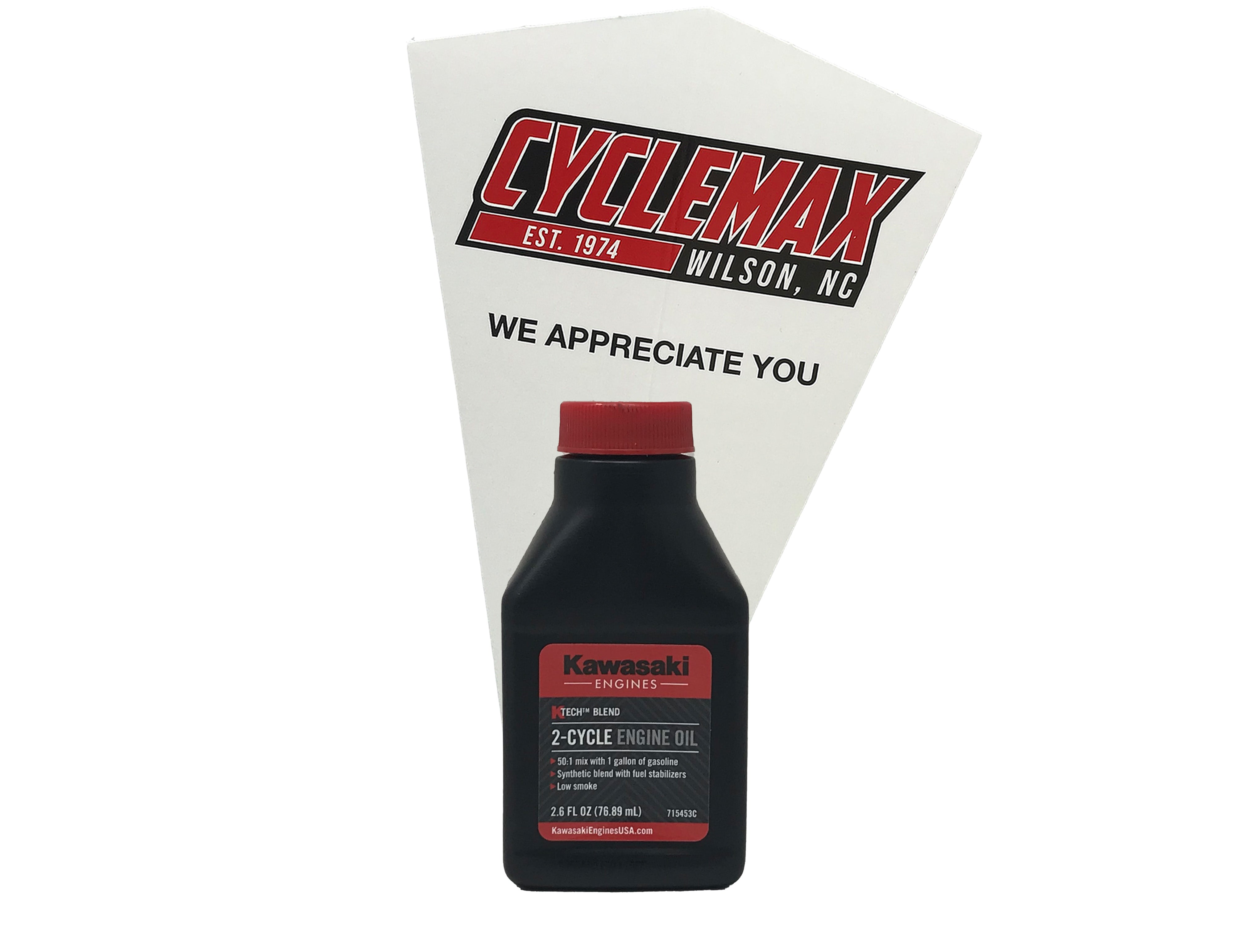 Cyclemax One Pack of Kawasaki KTech 2-Cycle Two Stroke Engine Oil 2.6oz 99969-6082 Contains One Bottle and a Funnel