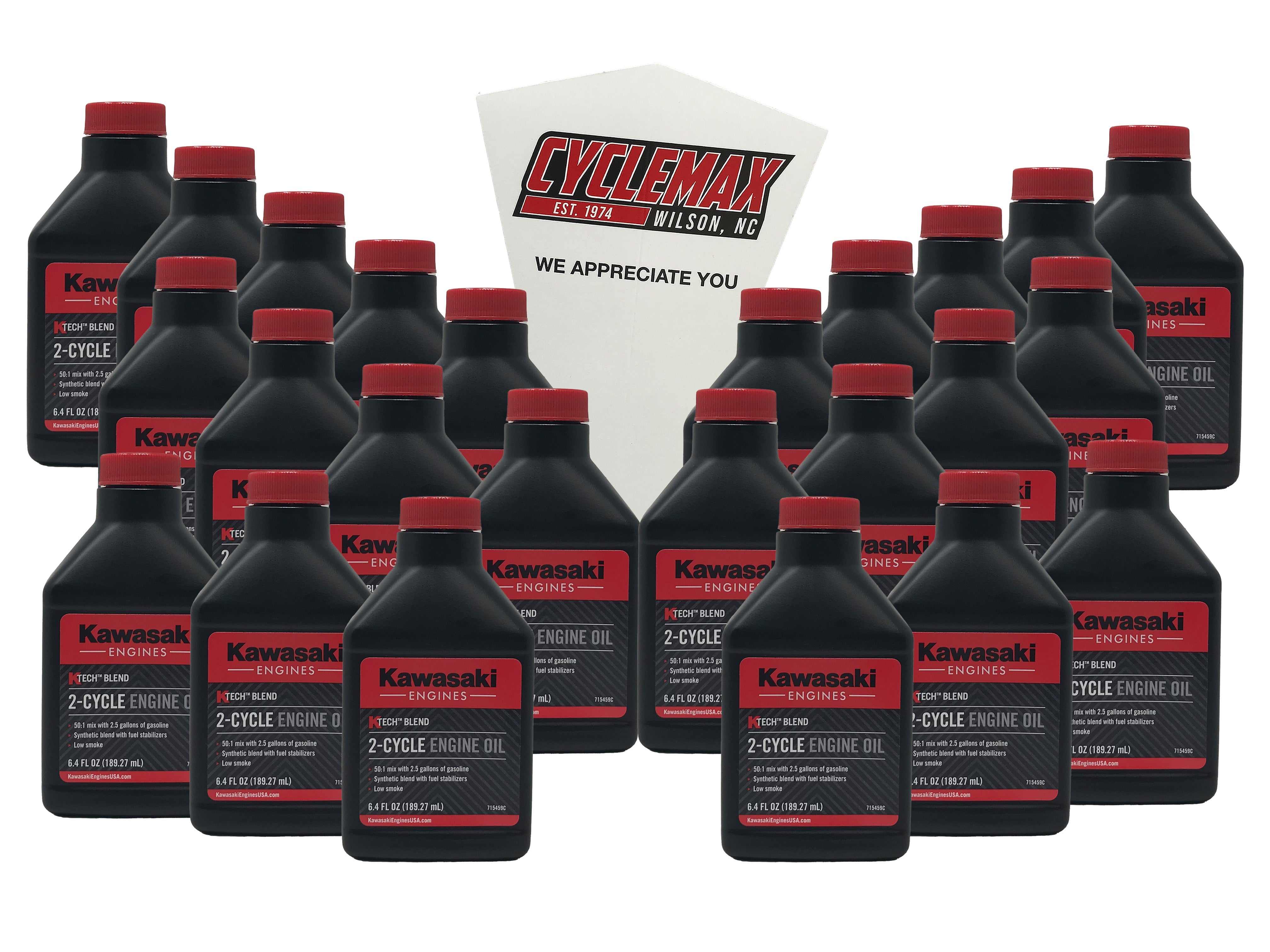 Cyclemax Twenty Four Pack of Kawasaki KTech 2-Cycle Two Stroke Engine Oil 6.4oz 99969-6084 Contains Twenty Four Bottles and a Funnel