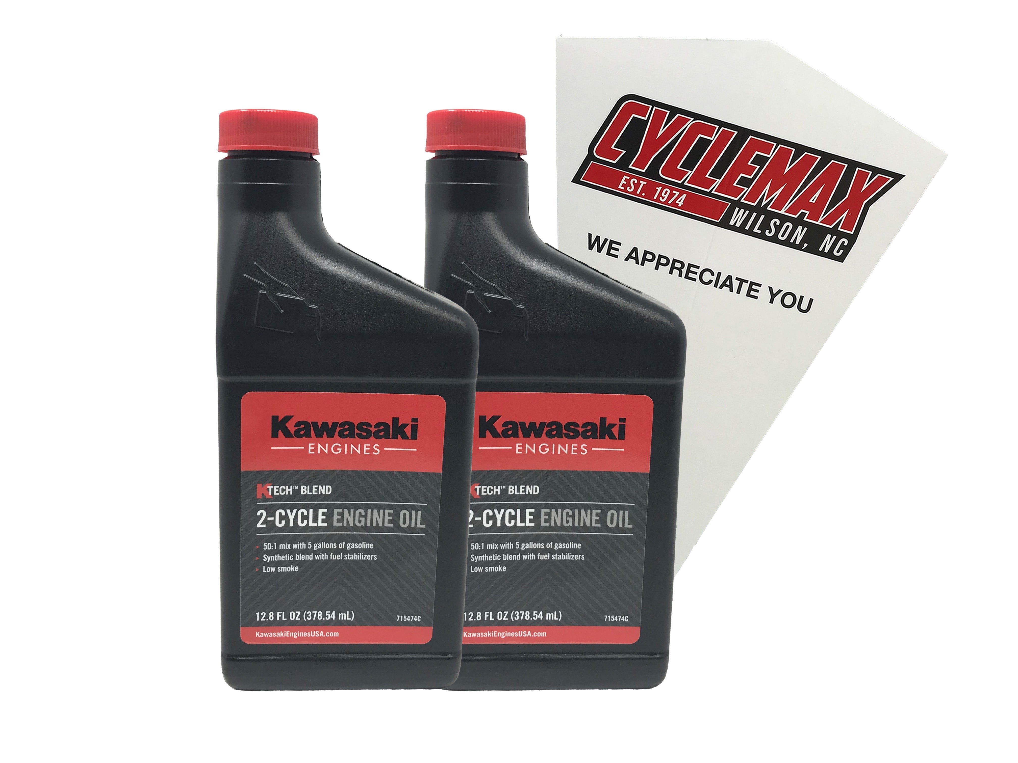 Cyclemax Two Pack of Kawasaki KTech 2-Cycle Two Stroke Engine Oil 12.8oz 99969-6085 Contains Two Bottles and a Funnel