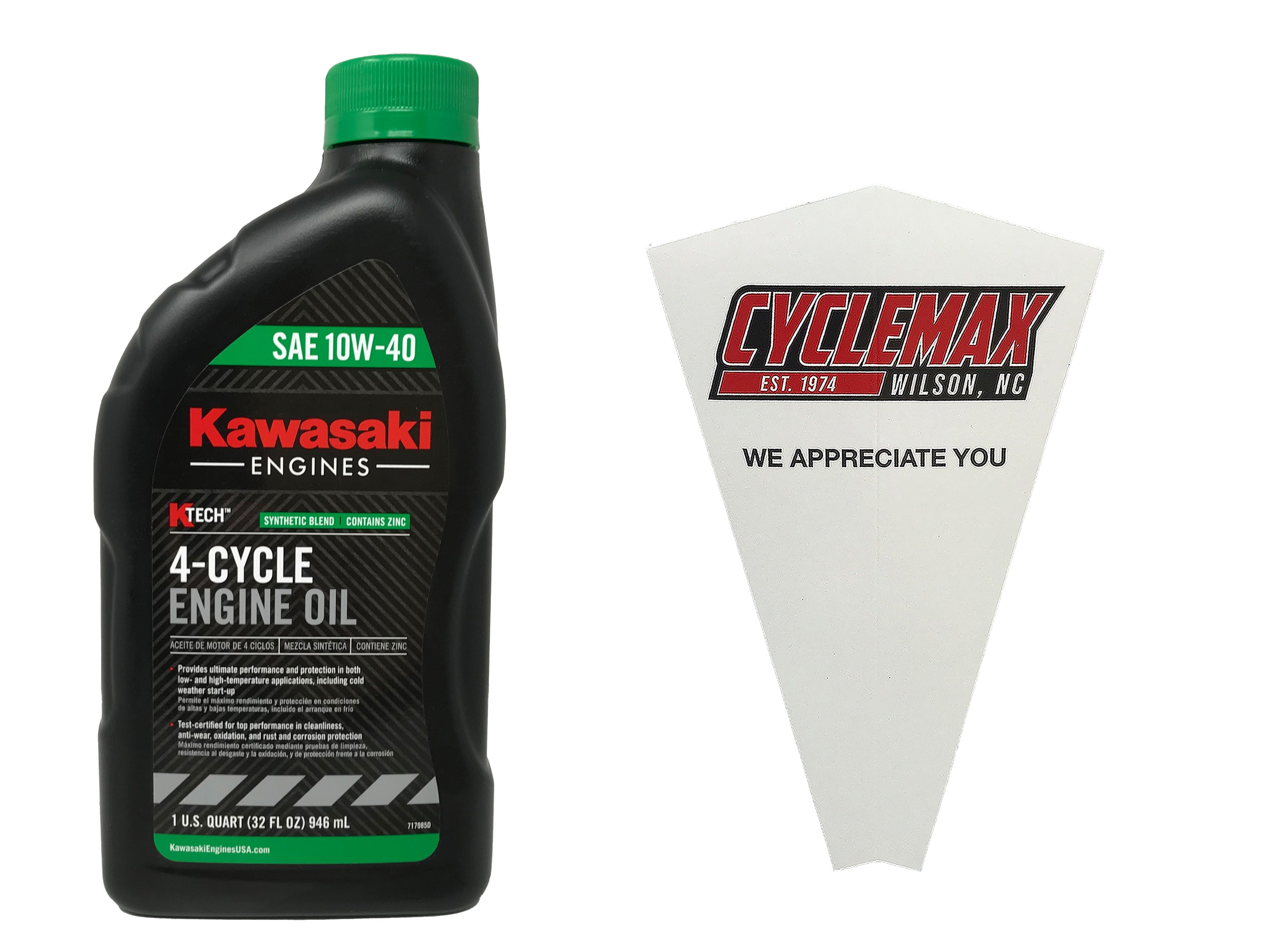 Cyclemax One Pack for Kawasaki KTECH SAE 10W40 4 Cycle Lawnmower Oil 99969-6296 Contains One Quart and a Funnel