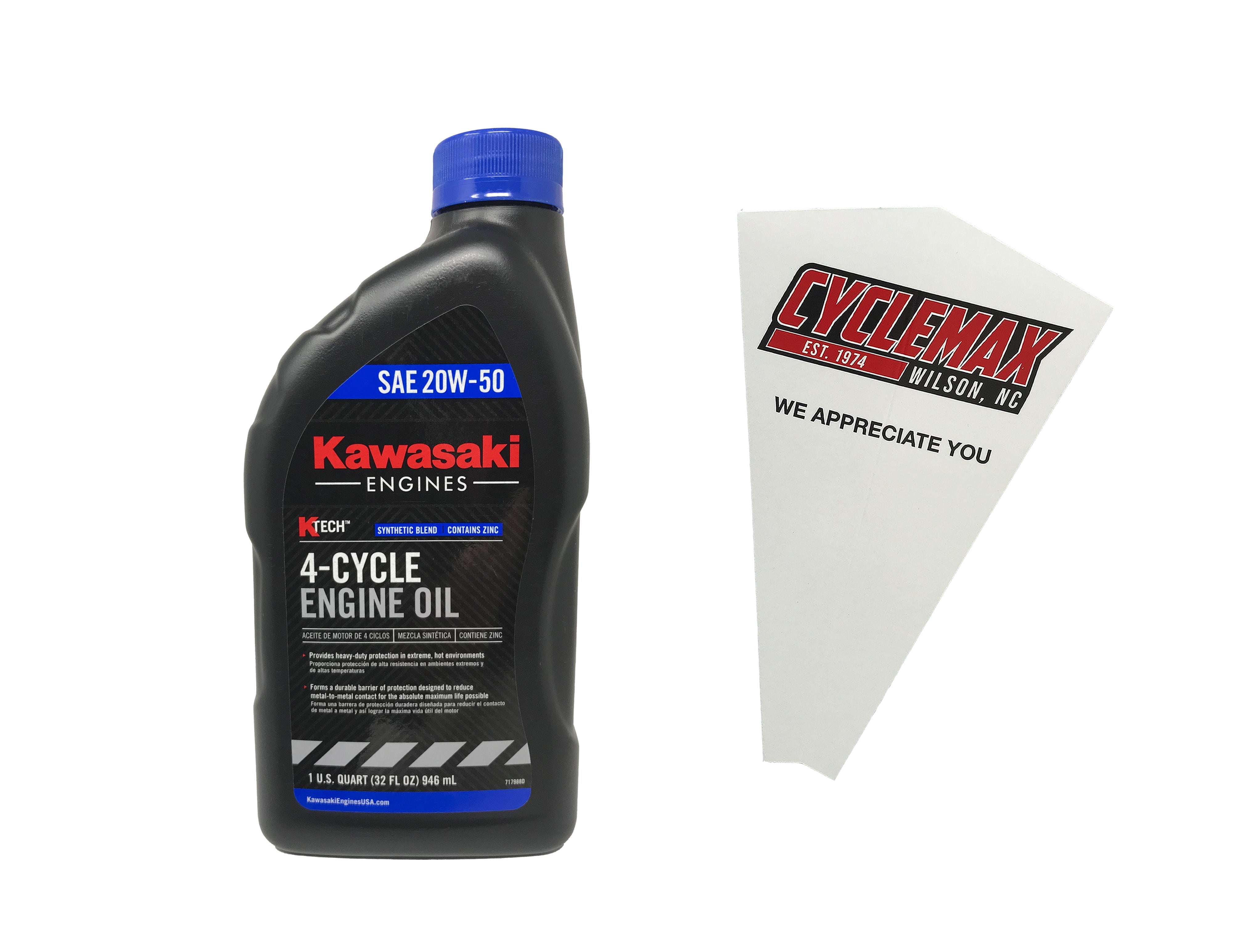 Cyclemax One Pack for Kawasaki SAE 20W50 4-Cycle K-Tech Lawnmower Engine Oil 99969-6298 Contains One Quart and a Funnel