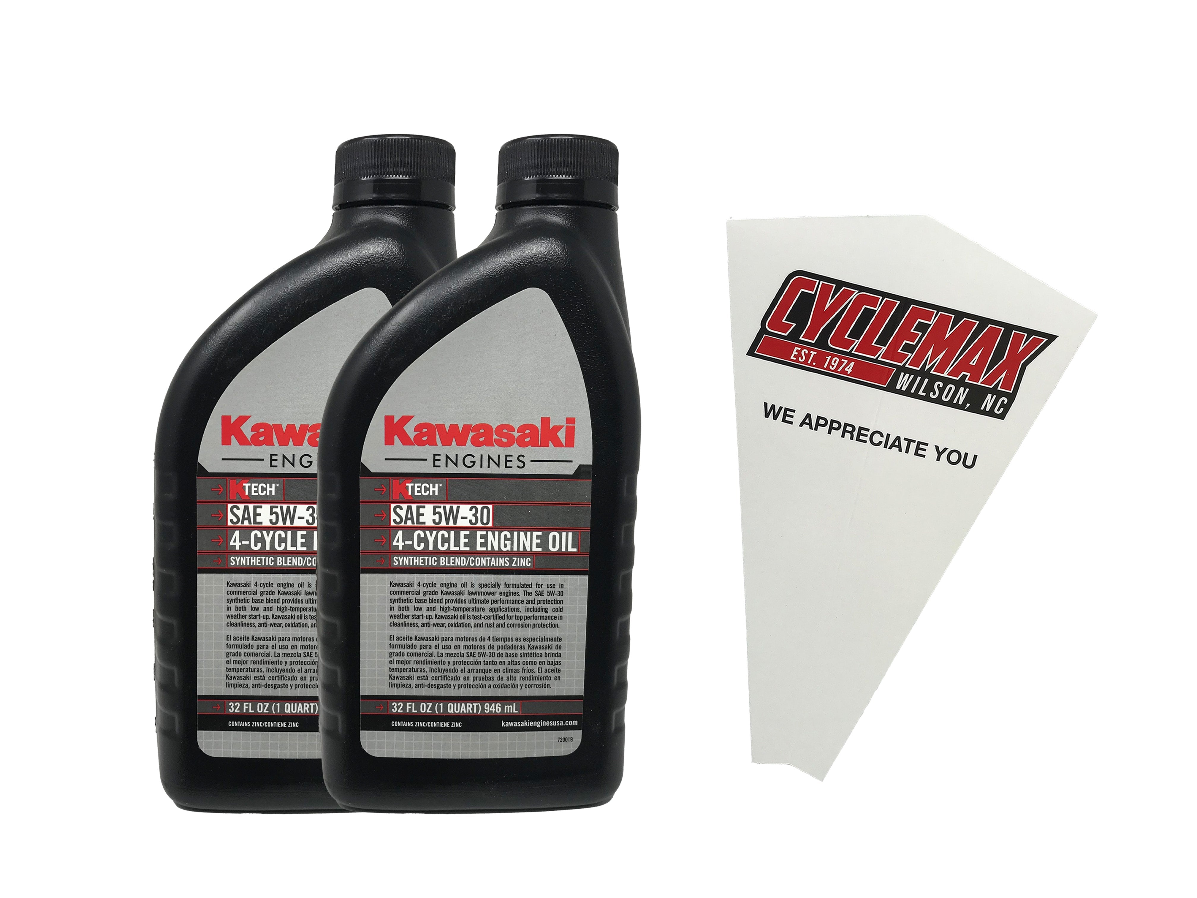 Cyclemax Two Pack for Kawasaki 4 Cycle 5W-30 K-Tech Lawnmower Engine Oil 99969-6500 Contains Two Quarts and a Funnel