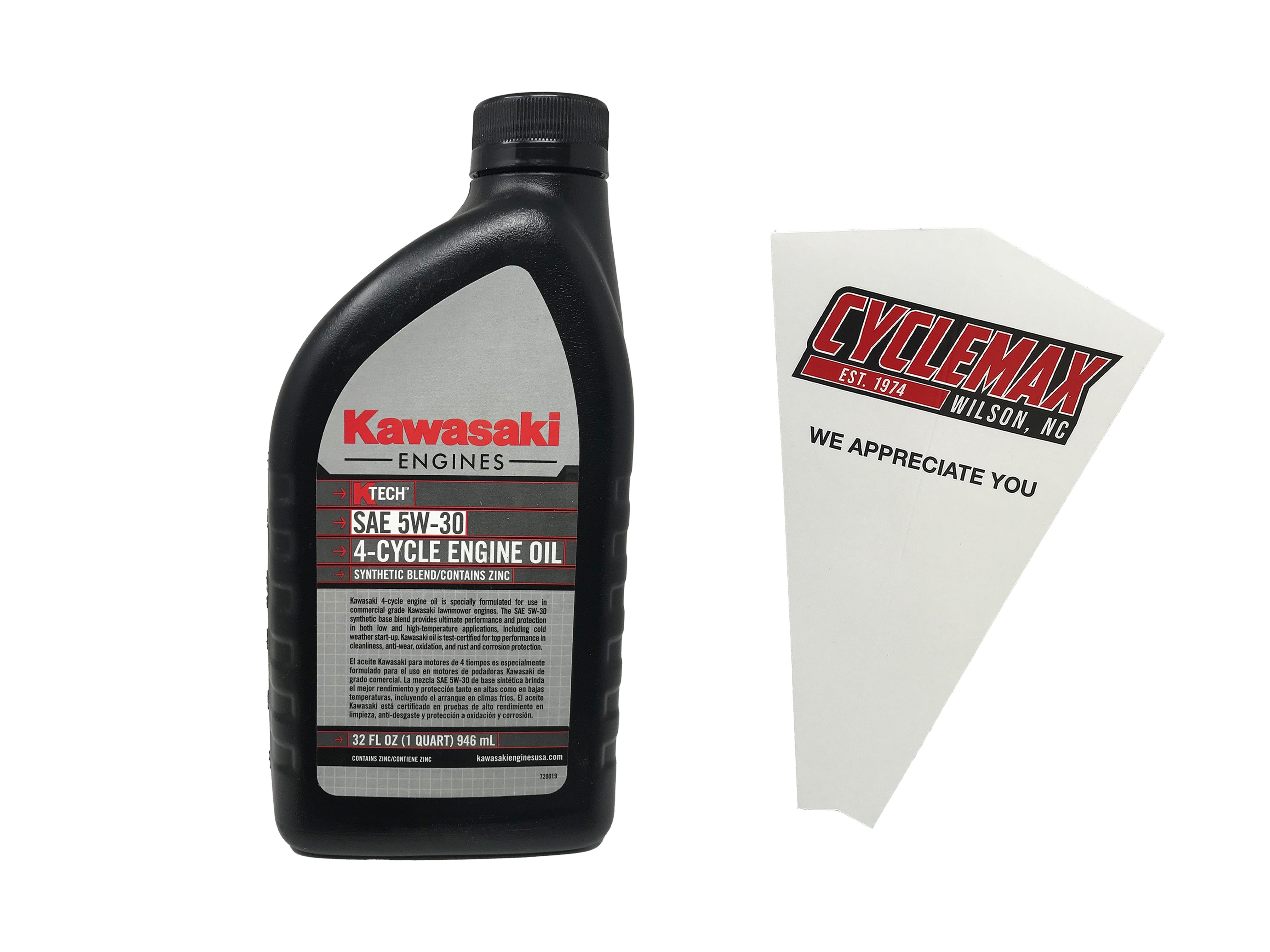 Cyclemax One Pack for Kawasaki 4 Cycle 5W-30 K-Tech Lawnmower Engine Oil 99969-6500 Contains One Quart and a Funnel