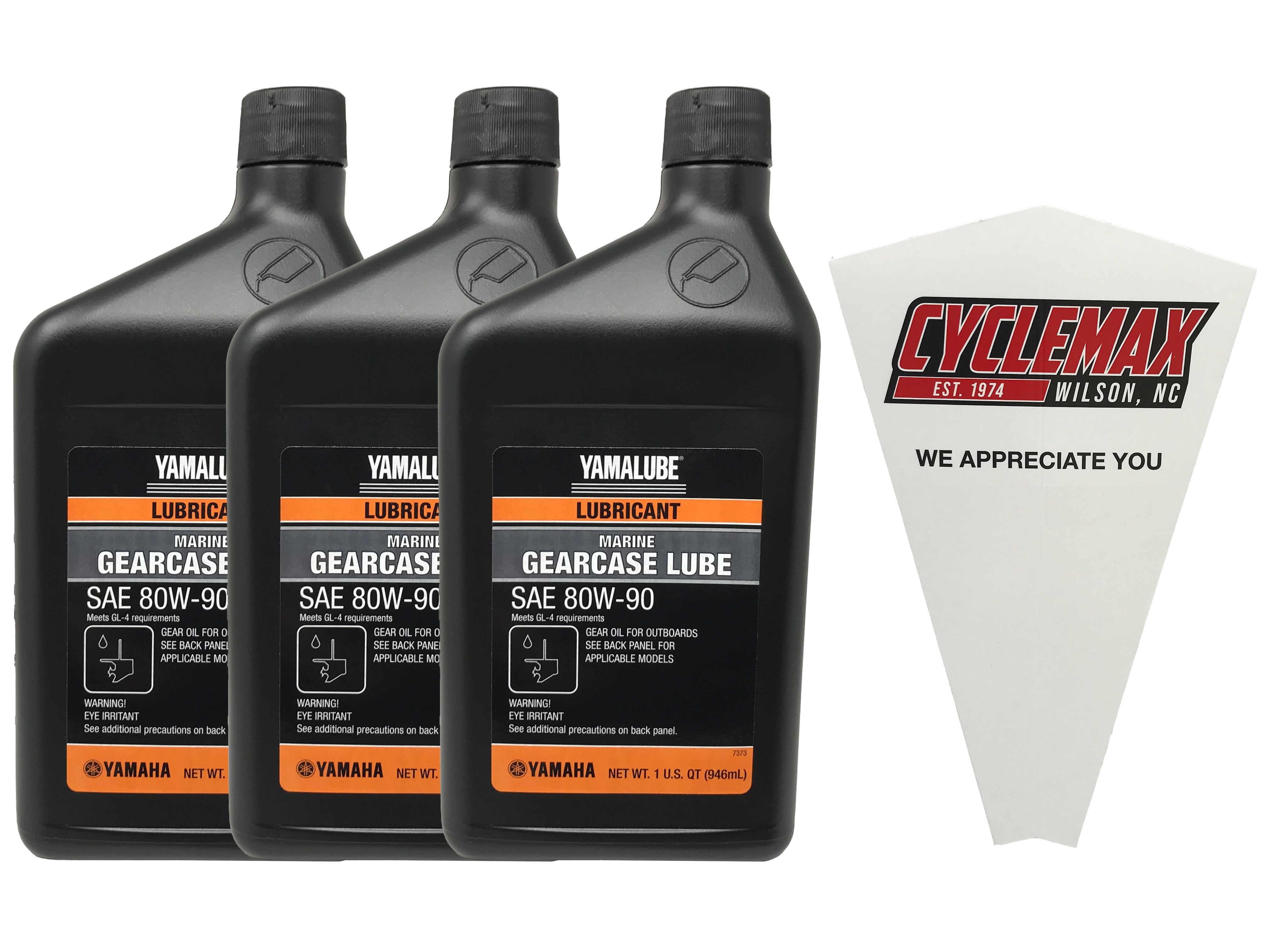 Cyclemax Three Pack for Yamaha Lower Unit Gearcase Lube Oil ACC-GEARL-UB-QT Contains Three Quarts and a Funnel