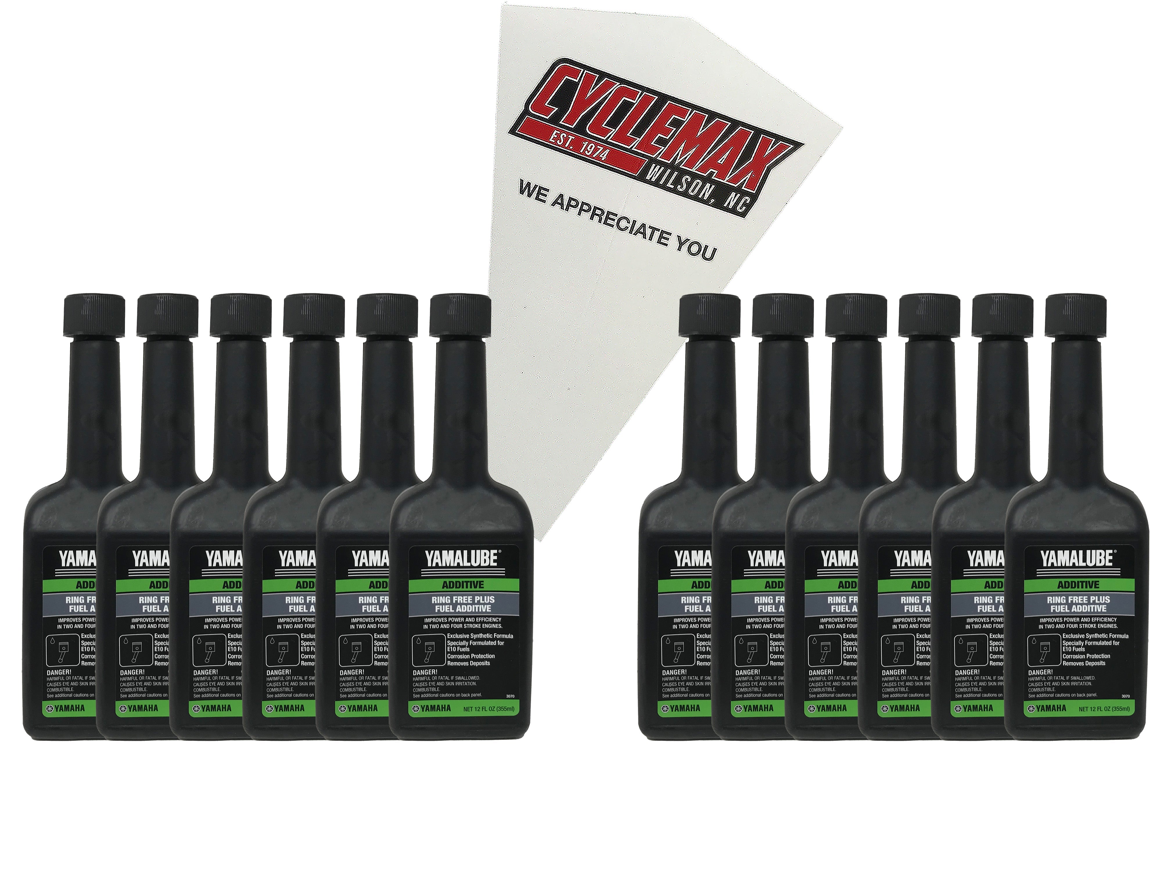 CYCLEMAX Twelve Pack for Yamaha Ring Free Plus Fuel Additive ACC-RNGFR-PL-12 Contains Twelve 12oz Bottles and a Funnel