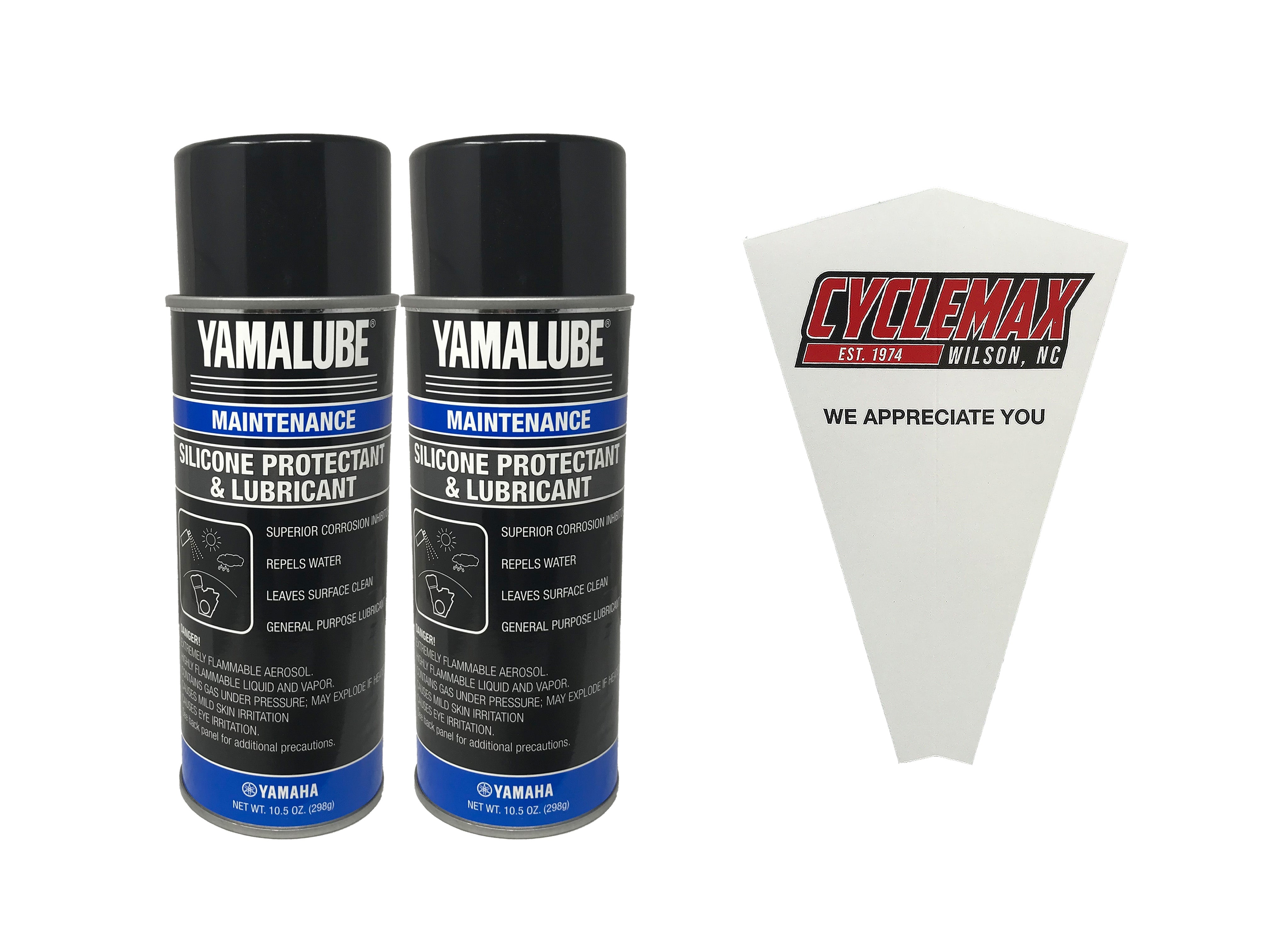 Cyclemax Two Pack for Yamaha Yamalube Silicone Protectant & Lubricant ACC-SLCNS-PR-AY Contains Two Cans and a Funnel