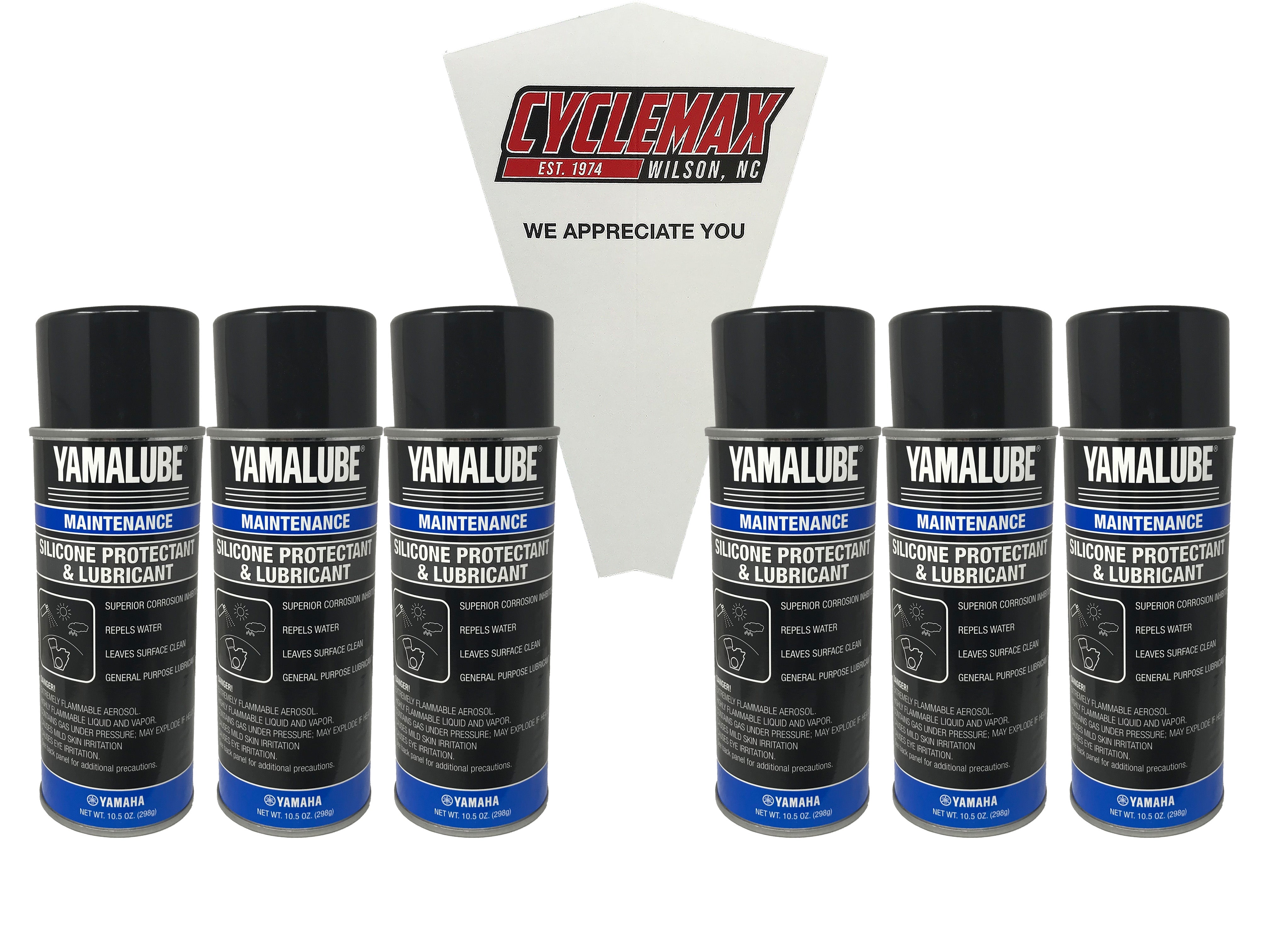 Cyclemax Six Pack for Yamaha Yamalube Silicone Protectant & Lubricant ACC-SLCNS-PR-AY Contains Six Cans and a Funnel